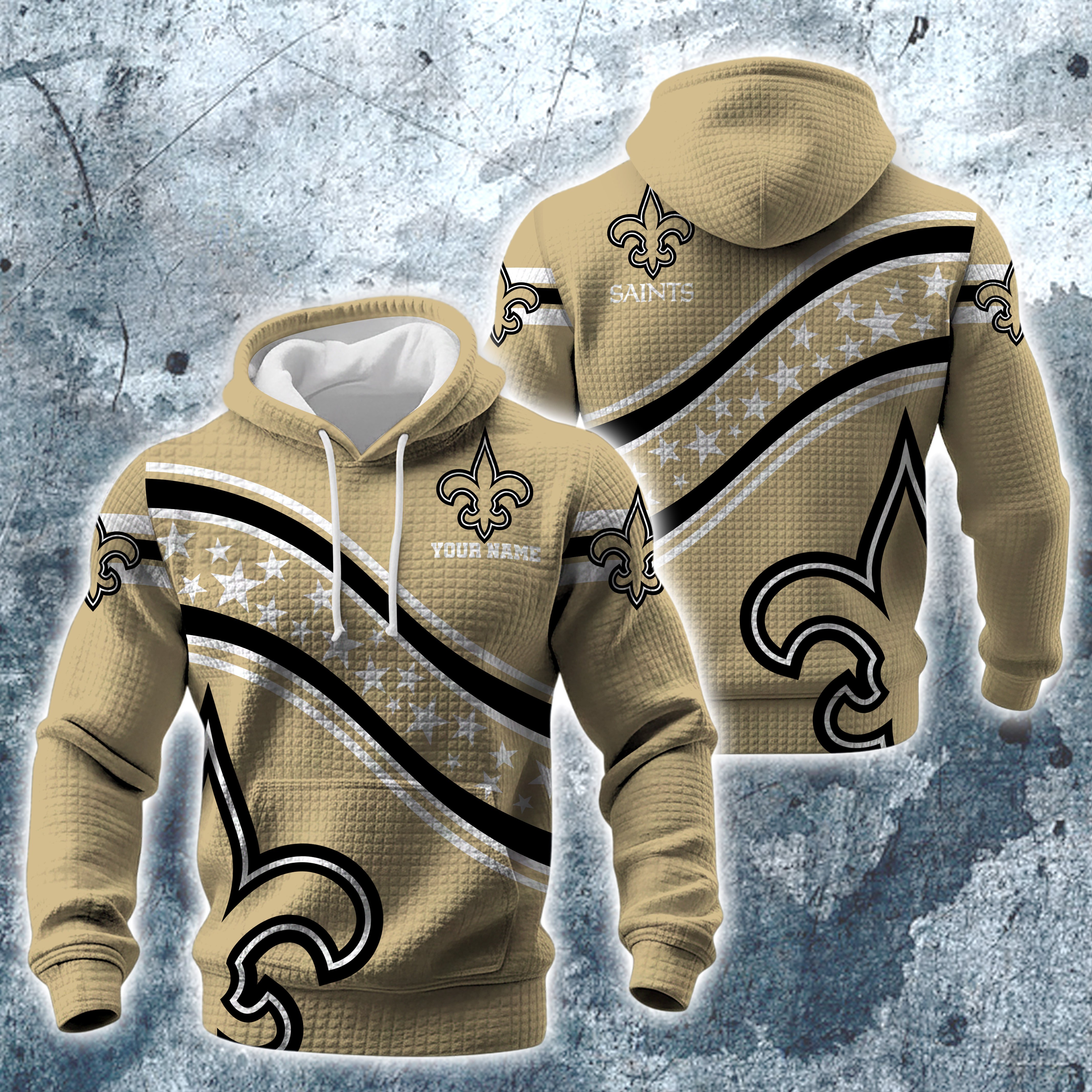 New Orleans Saints Print Checkered Fabric Hooded Sweatshirt Custom Your Name, Gift For Sport EHIVM-10314338N