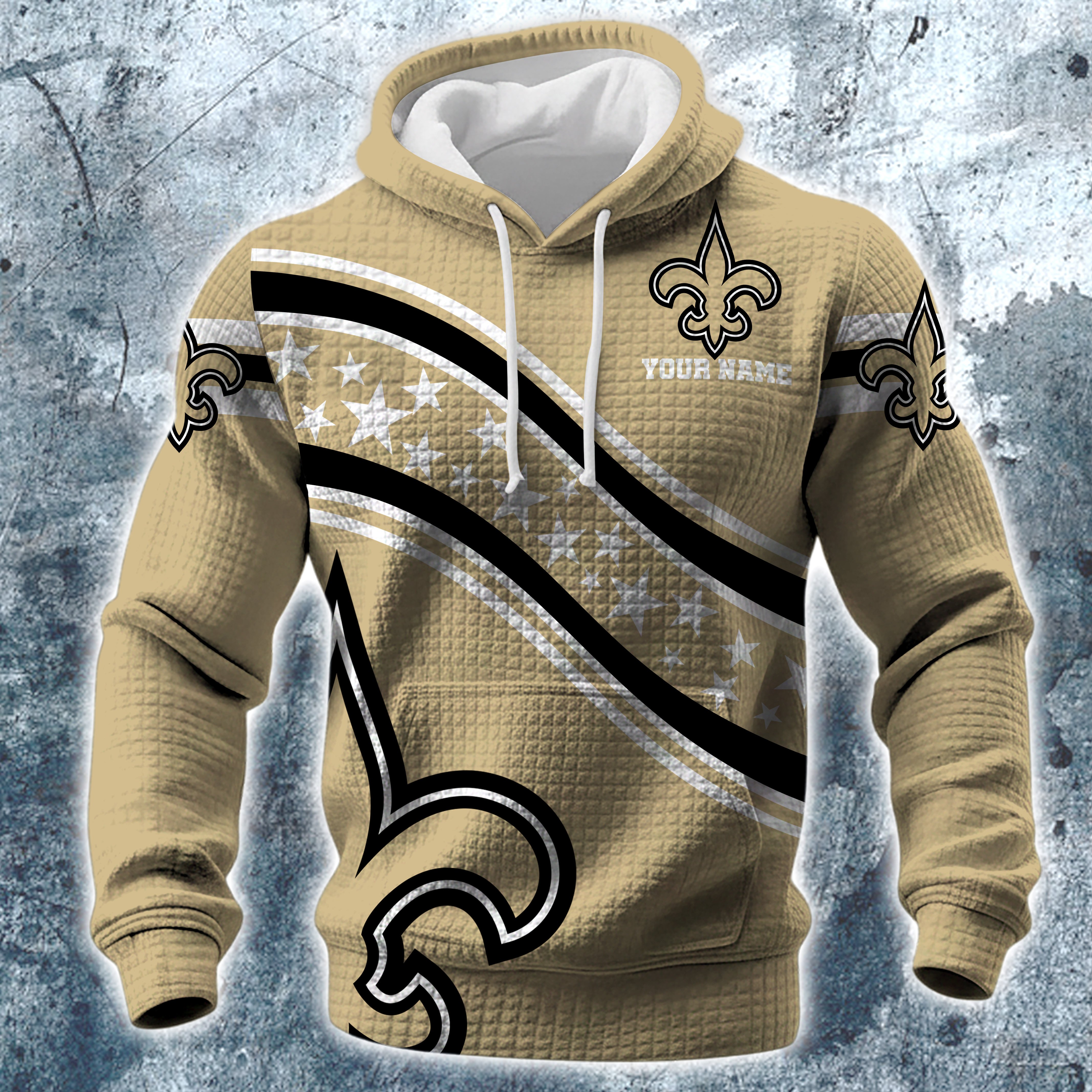 Alternative view of New Orleans Saints Print Checkered Fabric Hooded Sweatshirt Custom Your Name, Gift For Sport EHIVM-10314338N