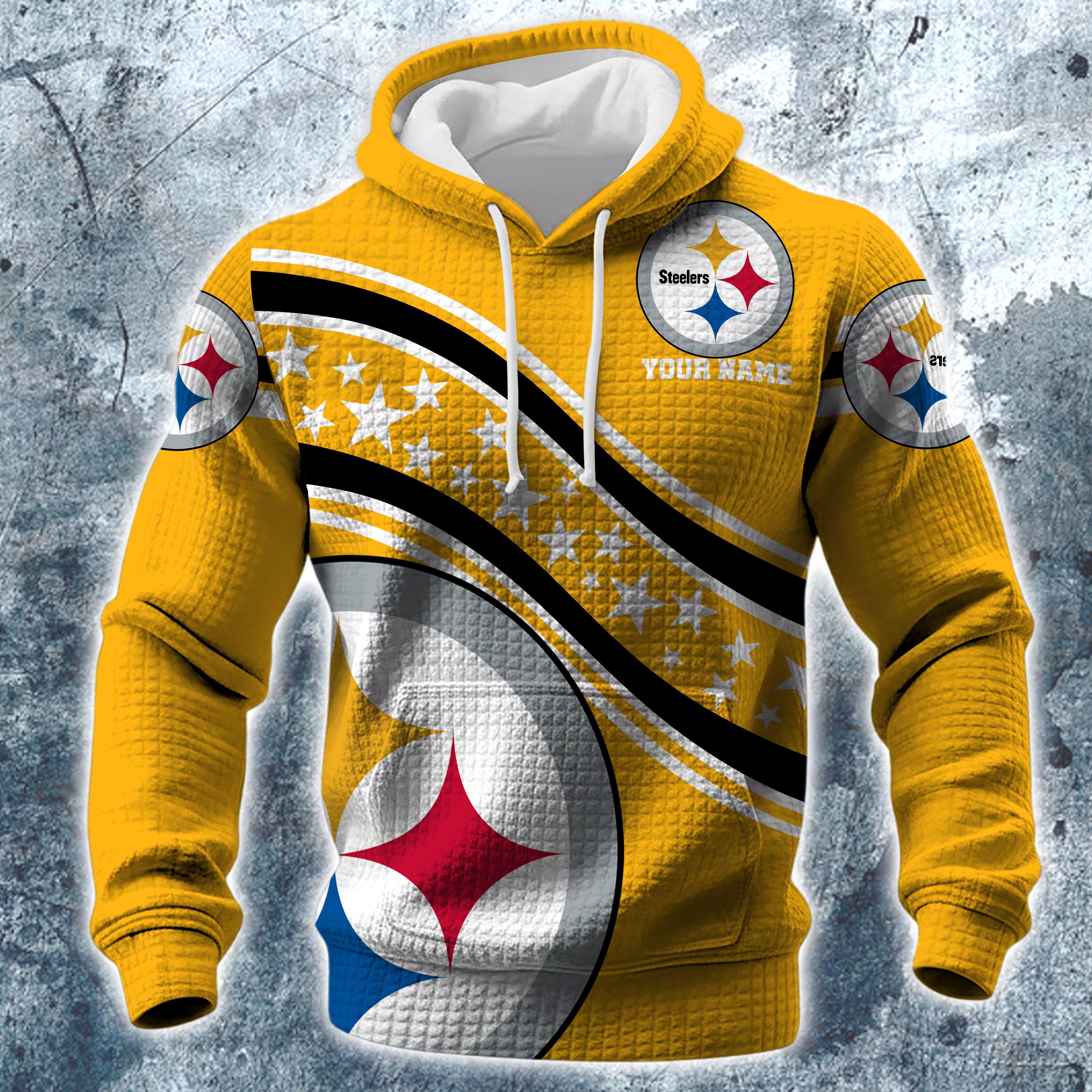 Alternative view of Pittsburgh Steelers Print Checkered Fabric Hooded Sweatshirt Custom Your Name, Gift For Sport EHIVM-10314338N