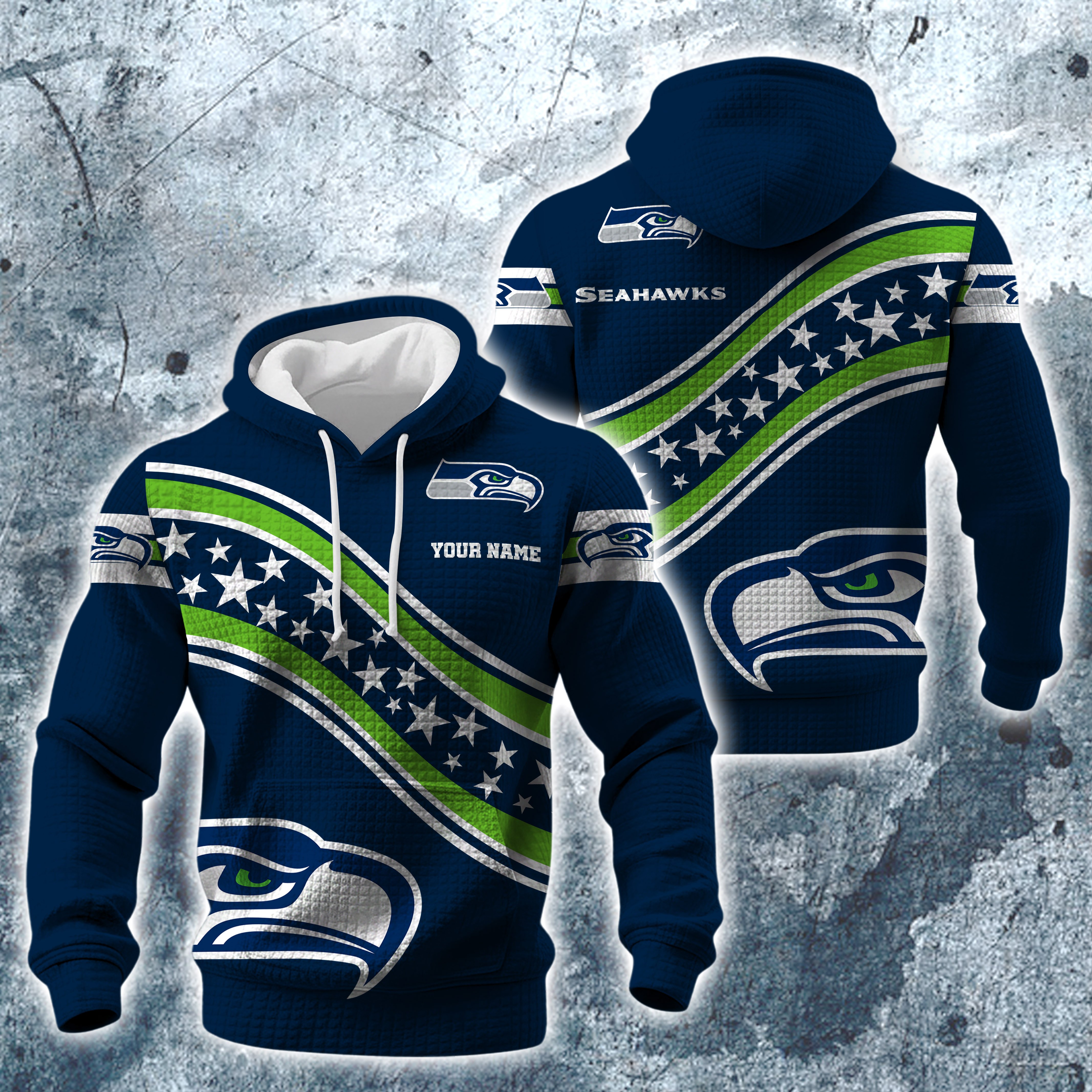 Seattle Seahawks Print Checkered Fabric Hooded Sweatshirt Custom Your Name, Gift For Sport EHIVM-10314338N