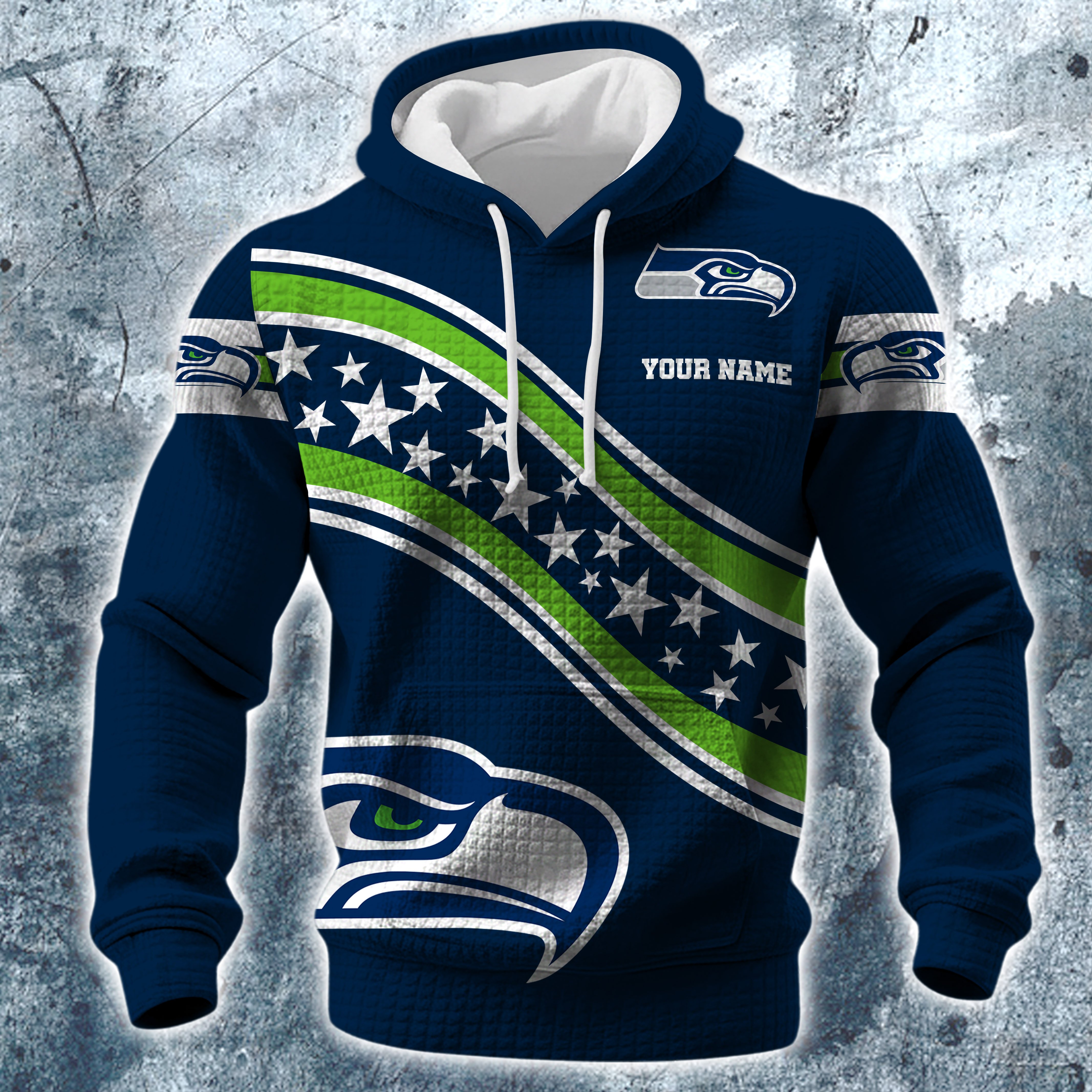 Alternative view of Seattle Seahawks Print Checkered Fabric Hooded Sweatshirt Custom Your Name, Gift For Sport EHIVM-10314338N