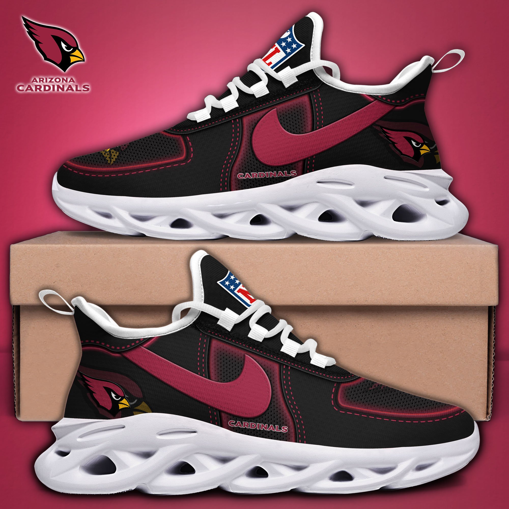 Alternative view of Arizona Cardinals Black Max Soul Shoes 2025 version, White Max Soul Shoes Custom Your Name, EHIVM-11194525