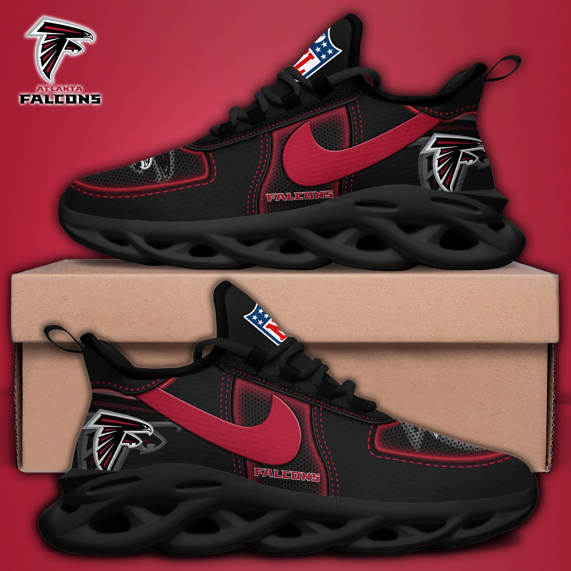 Atlanta Falcons Black Max Soul Shoes 2025 version, White Max Soul Shoes Custom Your Name, EHIVM-11194525