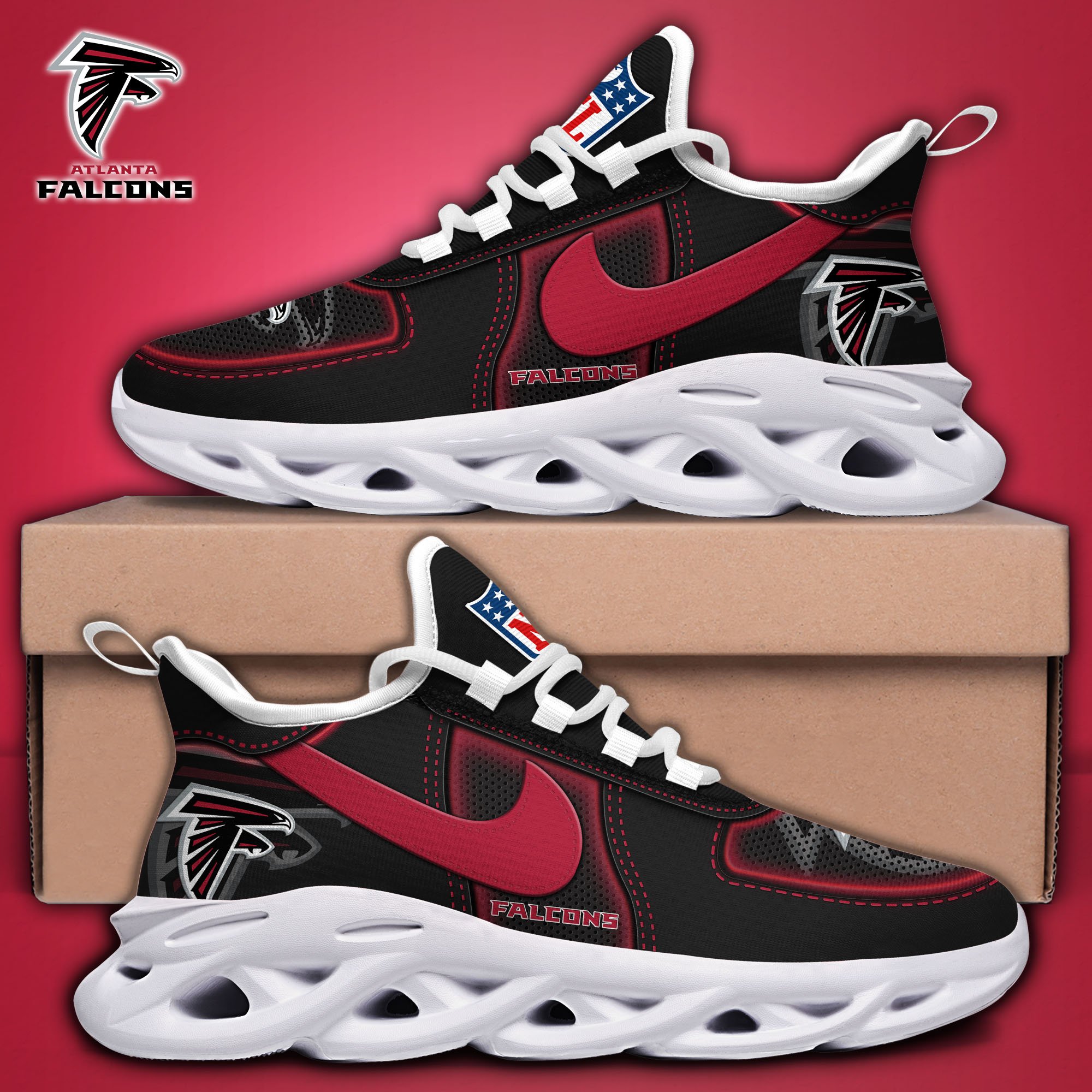 Alternative view of Atlanta Falcons Black Max Soul Shoes 2025 version, White Max Soul Shoes Custom Your Name, EHIVM-11194525