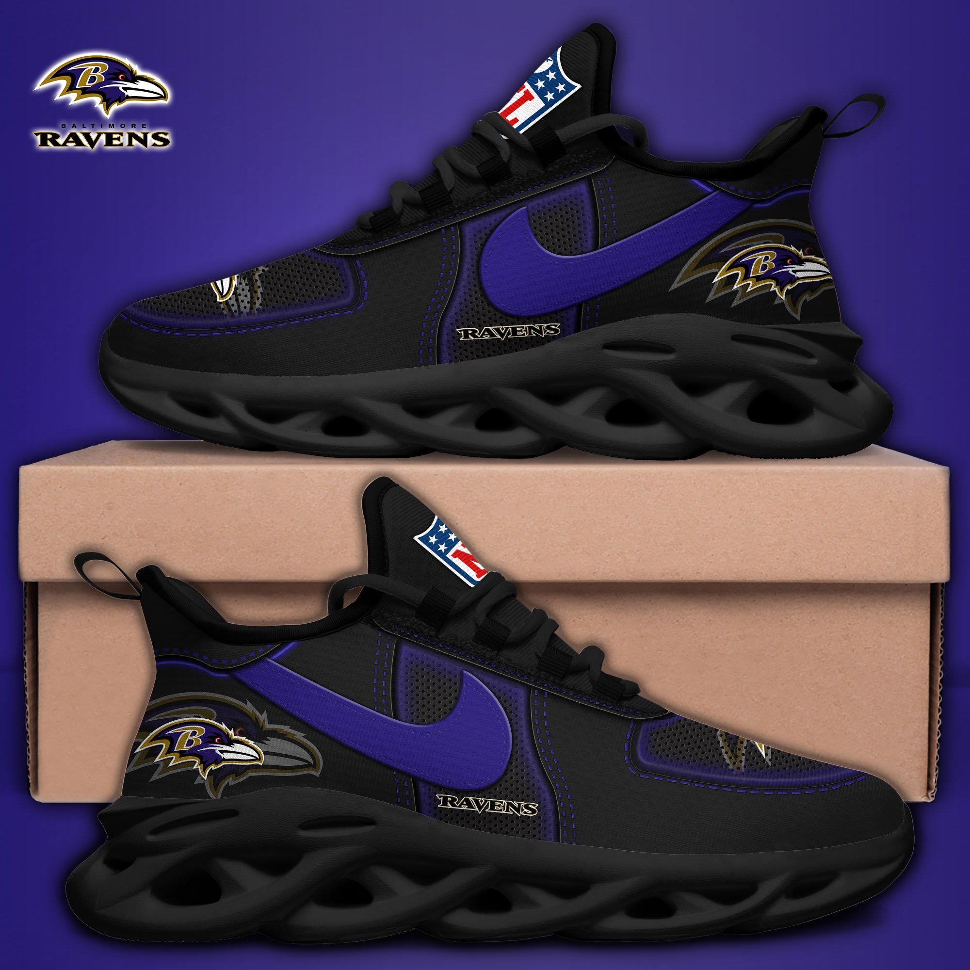 Baltimore Ravens Black Max Soul Shoes 2025 version, White Max Soul Shoes Custom Your Name, EHIVM-11194525