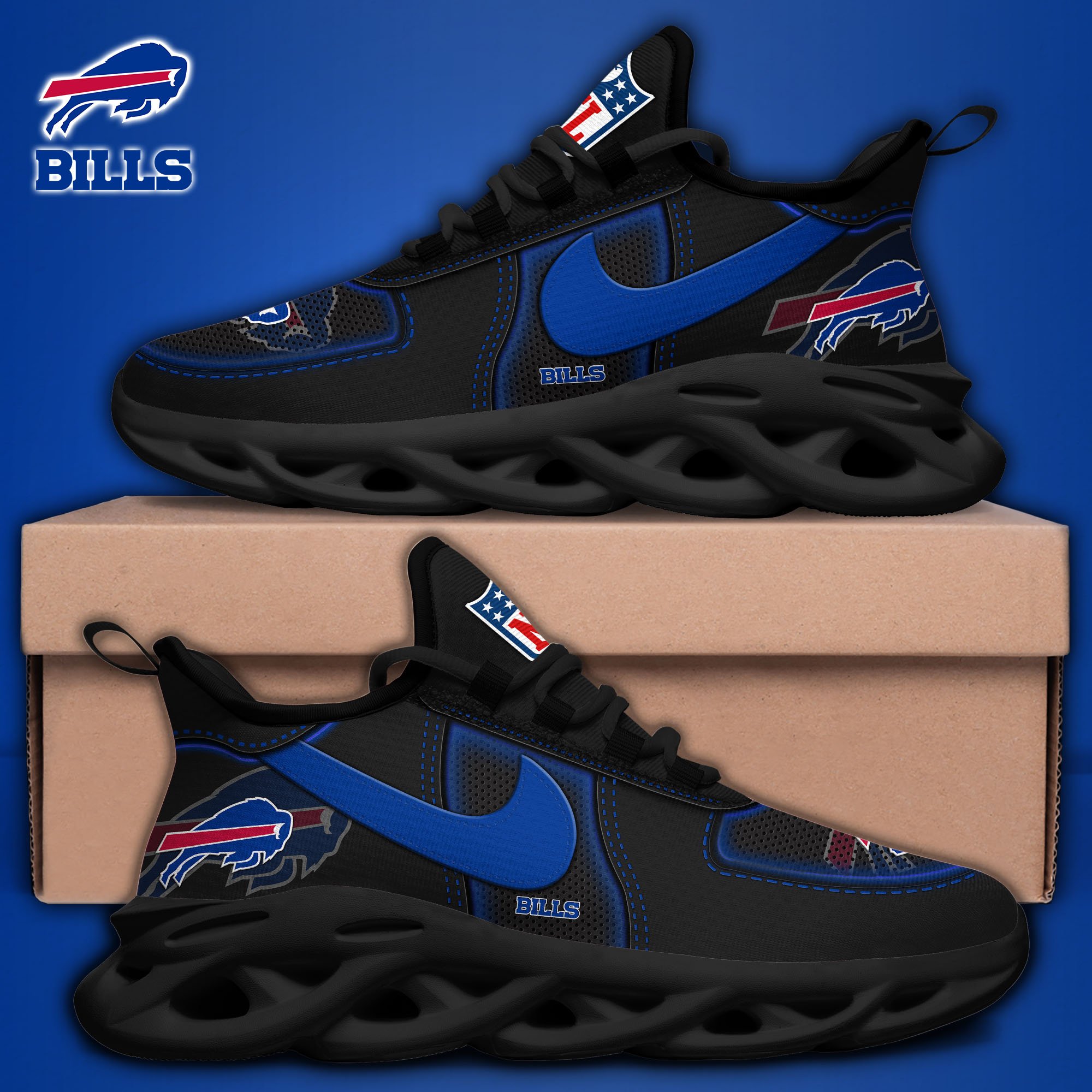 Buffalo Bills Black Max Soul Shoes 2025 version, White Max Soul Shoes Custom Your Name, EHIVM-11194525