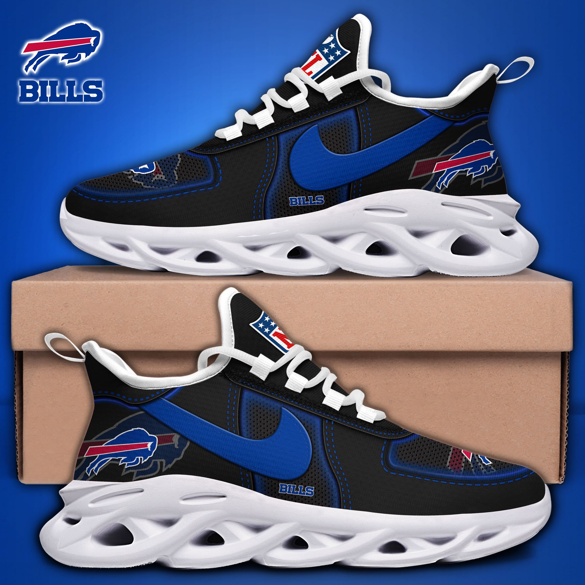 Alternative view of Buffalo Bills Black Max Soul Shoes 2025 version, White Max Soul Shoes Custom Your Name, EHIVM-11194525