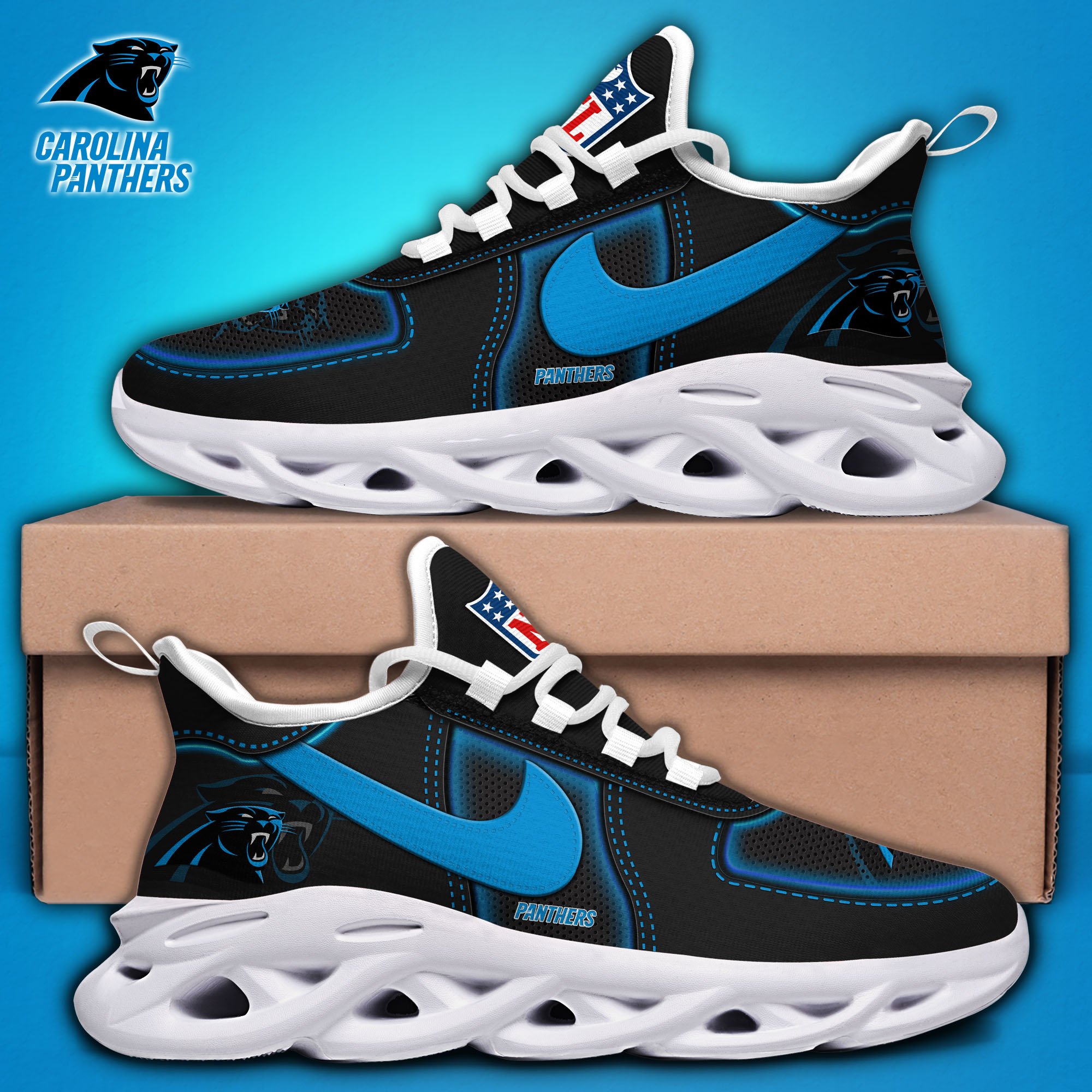 Alternative view of Carolina Panthers Black Max Soul Shoes 2025 version, White Max Soul Shoes Custom Your Name, EHIVM-11194525