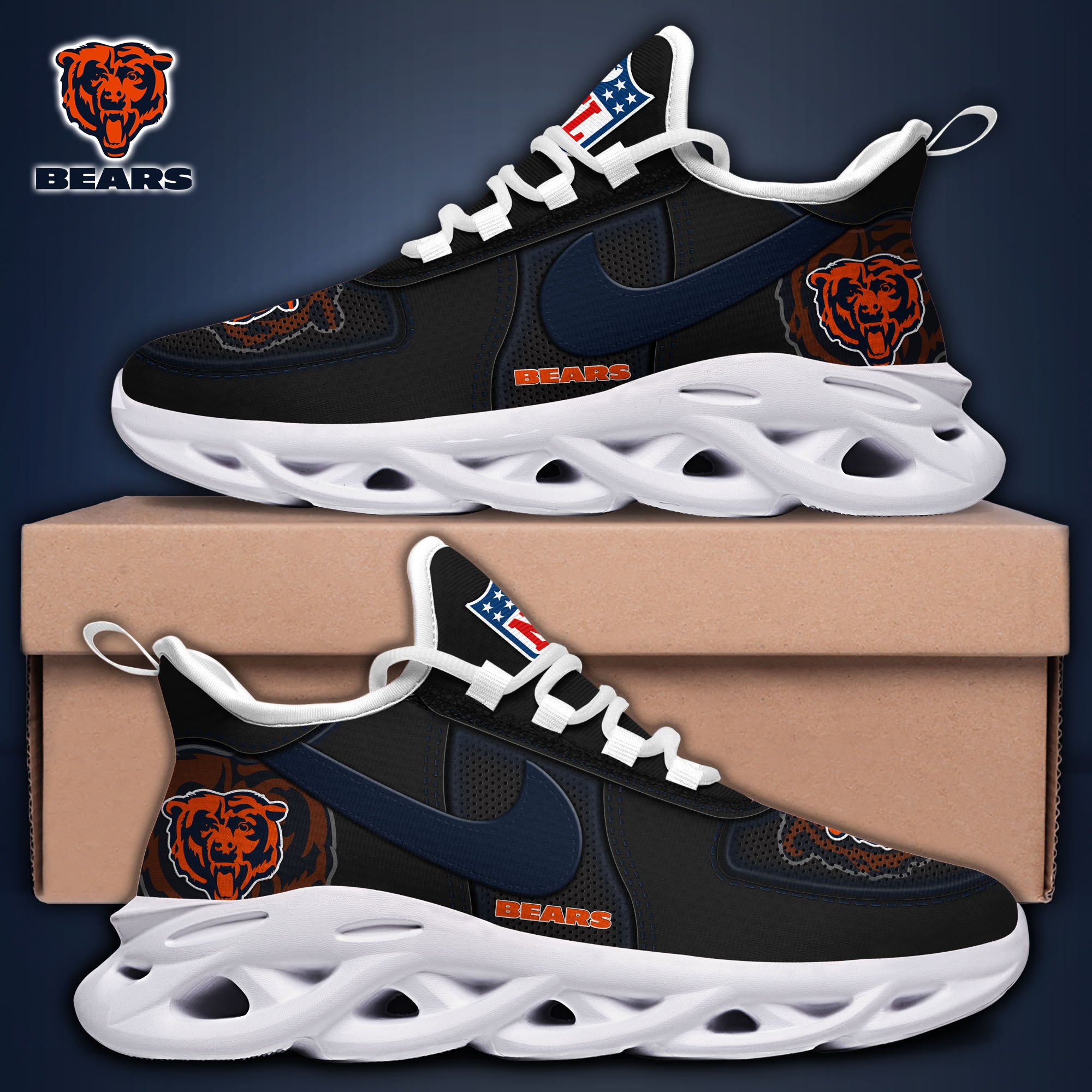 Alternative view of Chicago Bears Black Max Soul Shoes 2025 version, White Max Soul Shoes Custom Your Name, EHIVM-11194525