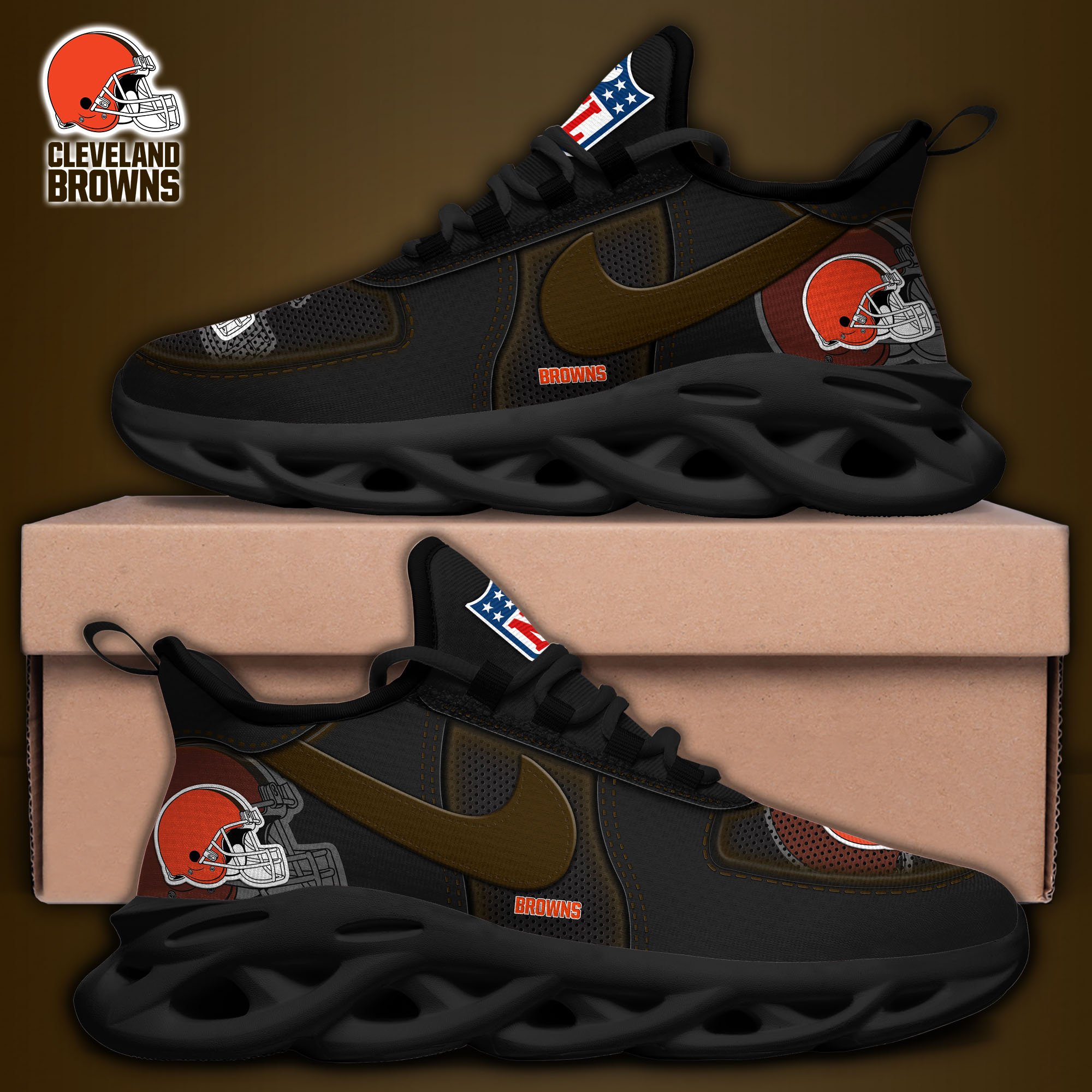 Cleveland Browns Black Max Soul Shoes 2025 version, White Max Soul Shoes Custom Your Name, EHIVM-11194525