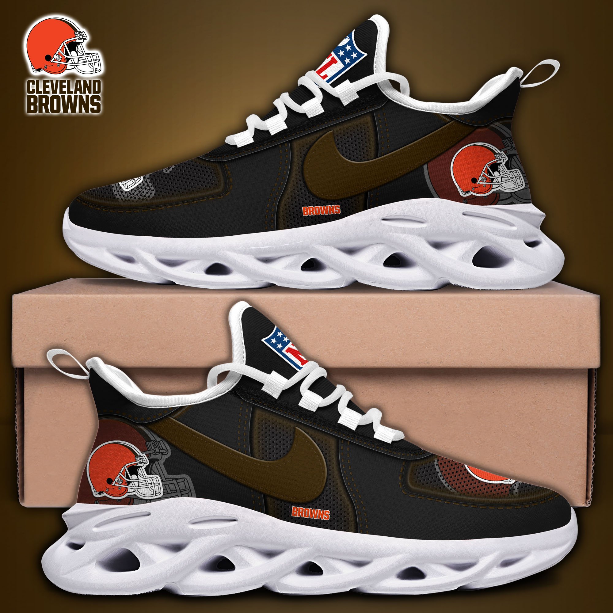 Alternative view of Cleveland Browns Black Max Soul Shoes 2025 version, White Max Soul Shoes Custom Your Name, EHIVM-11194525