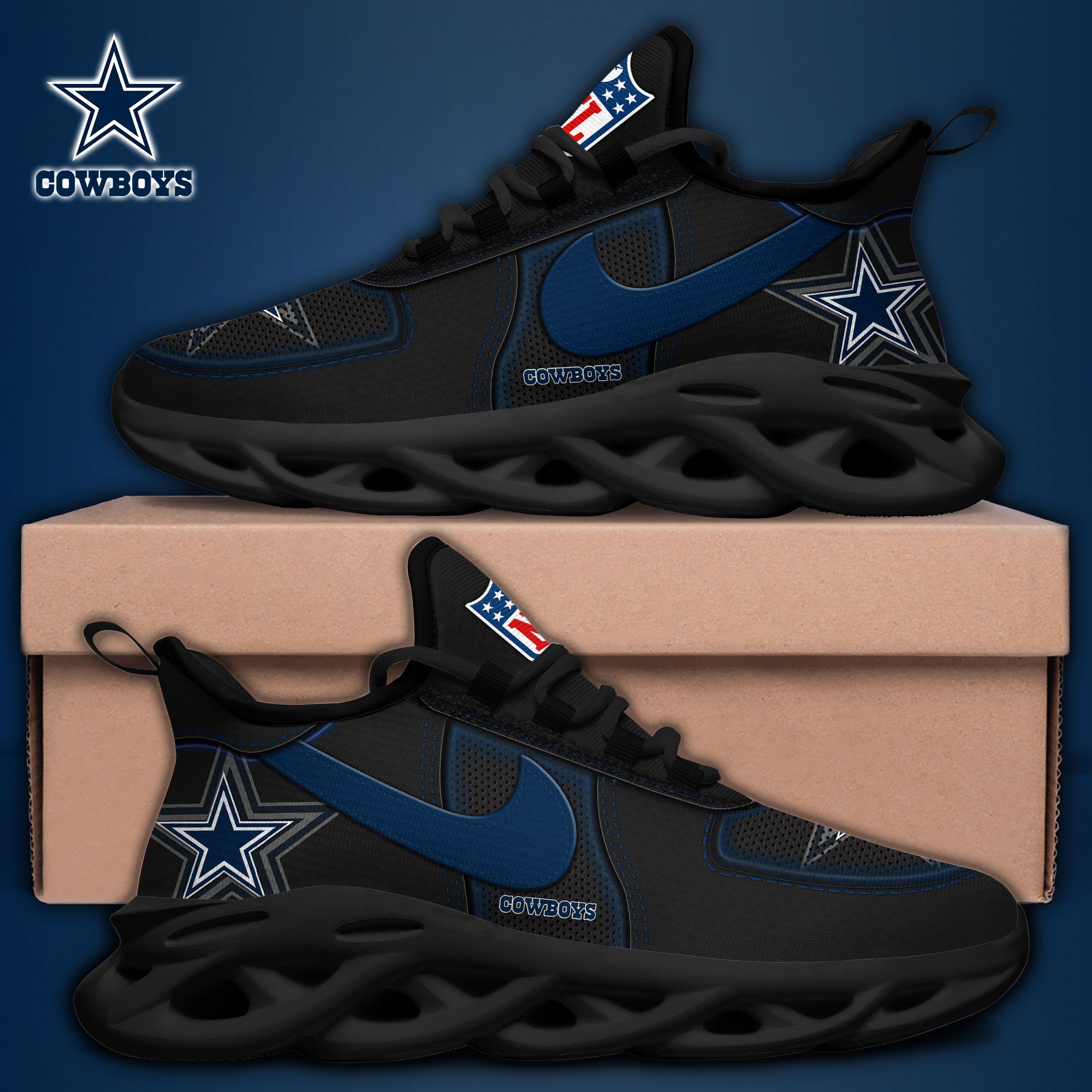 Dallas Cowboys Black Max Soul Shoes 2025 version, White Max Soul Shoes Custom Your Name, EHIVM-11194525