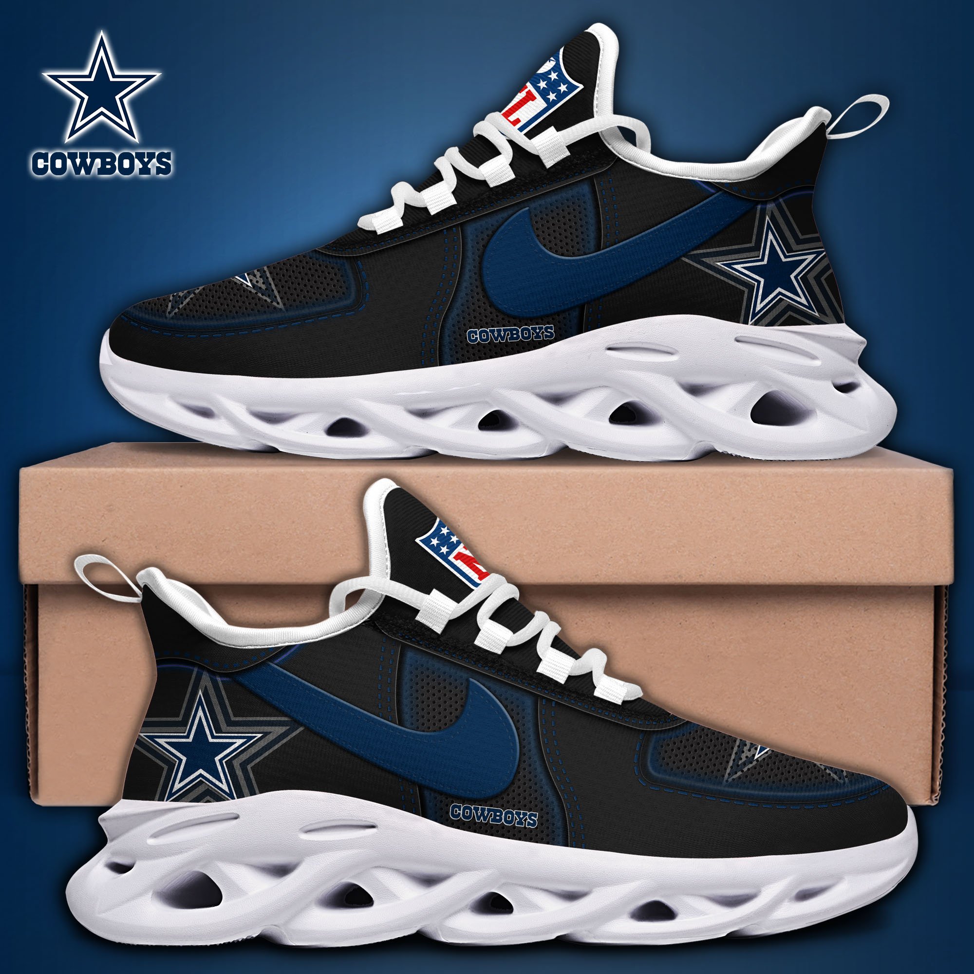 Alternative view of Dallas Cowboys Black Max Soul Shoes 2025 version, White Max Soul Shoes Custom Your Name, EHIVM-11194525