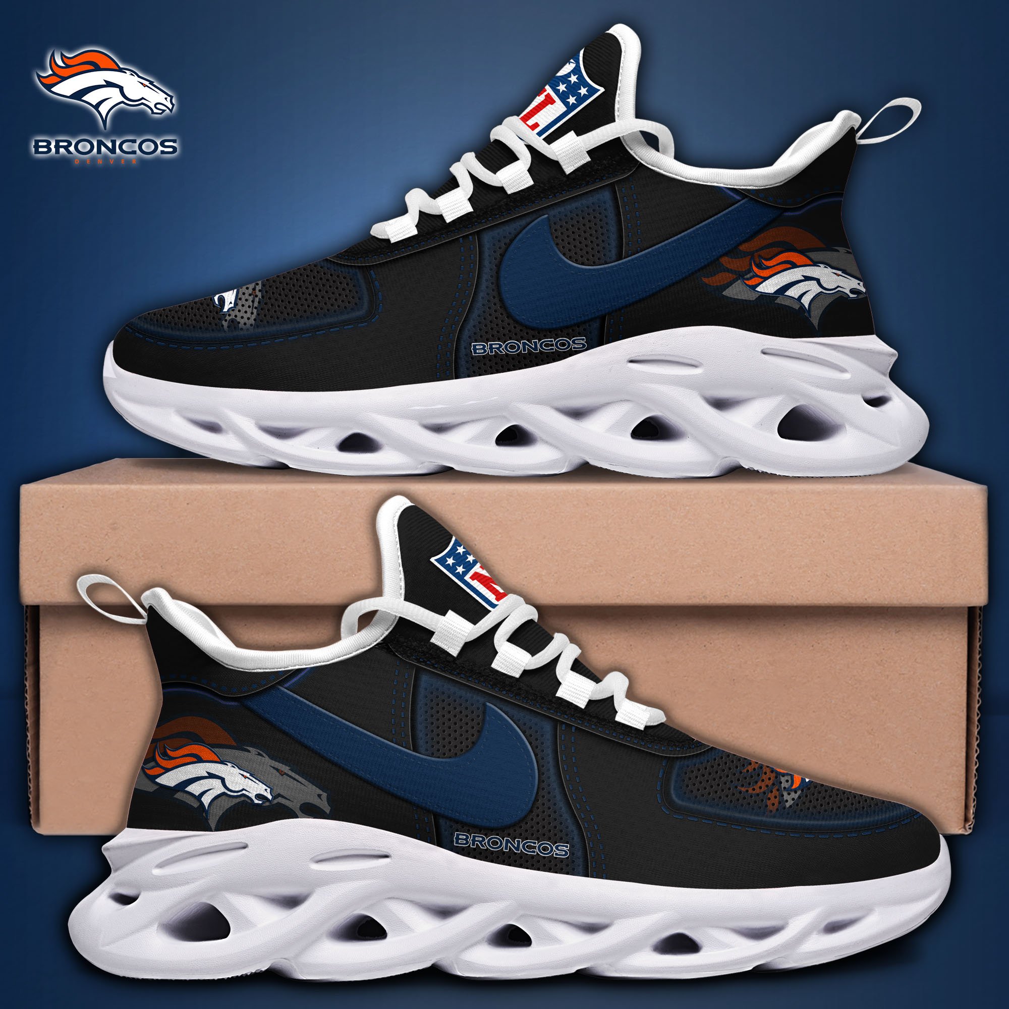 Alternative view of Denver Broncos Black Max Soul Shoes 2025 version, White Max Soul Shoes Custom Your Name, EHIVM-11194525
