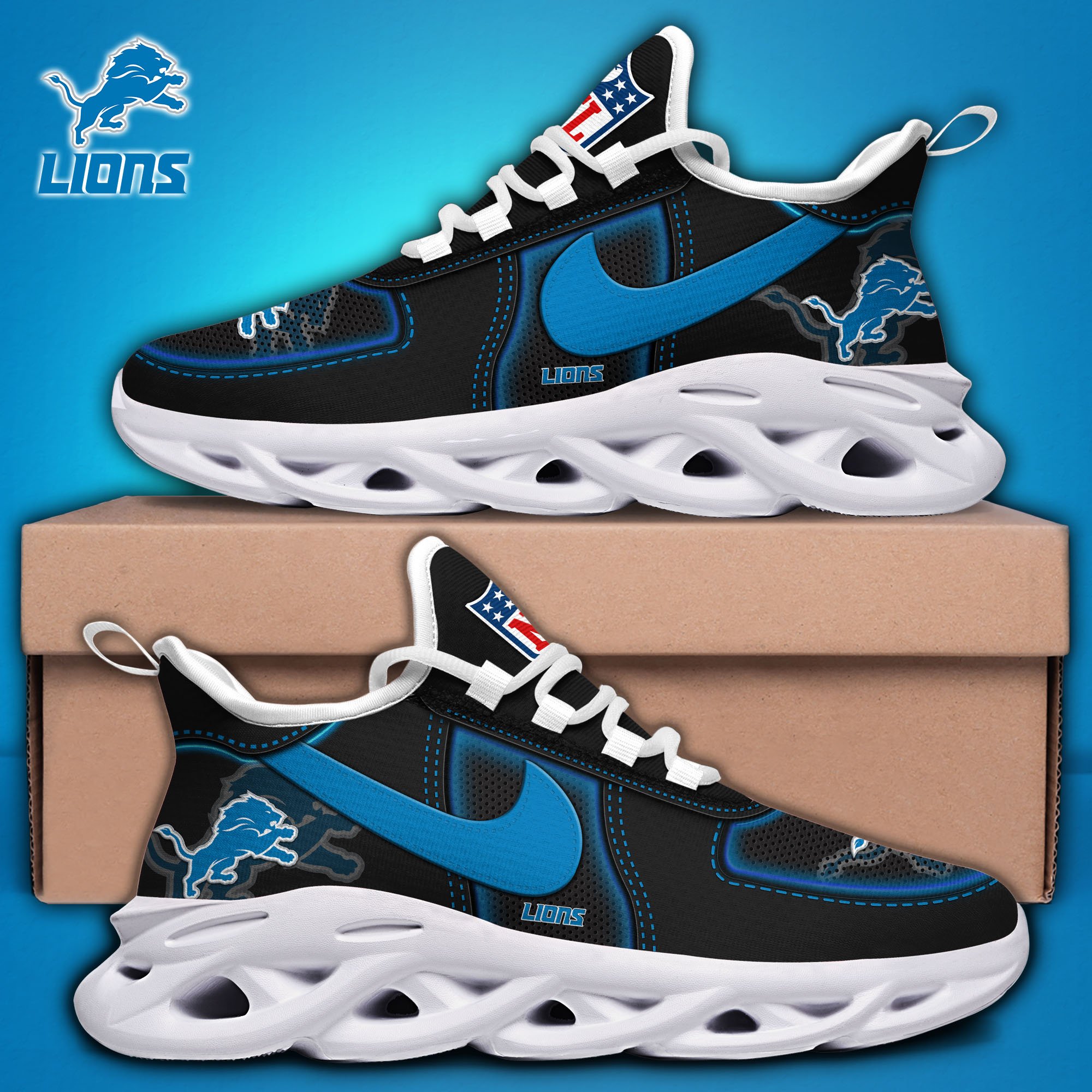 Alternative view of Detroit Lions Black Max Soul Shoes 2025 version, White Max Soul Shoes Custom Your Name, EHIVM-11194525