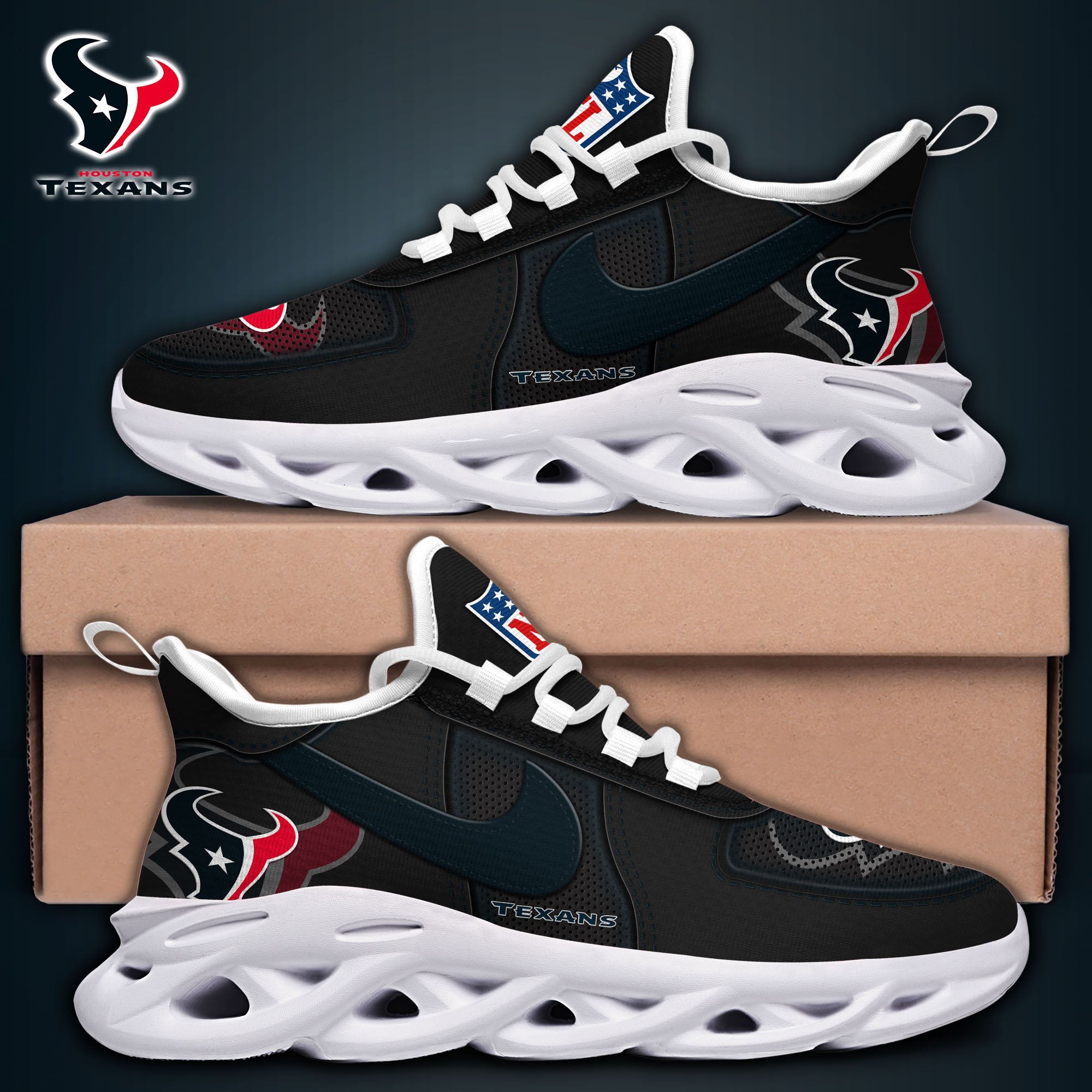 Alternative view of Houston Texans Black Max Soul Shoes 2025 version, White Max Soul Shoes Custom Your Name, EHIVM-11194525