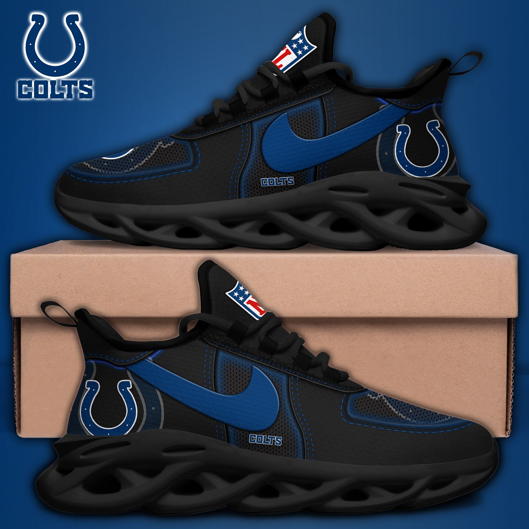Indianapolis Colts Black Max Soul Shoes 2025 version, White Max Soul Shoes Custom Your Name, EHIVM-11194525