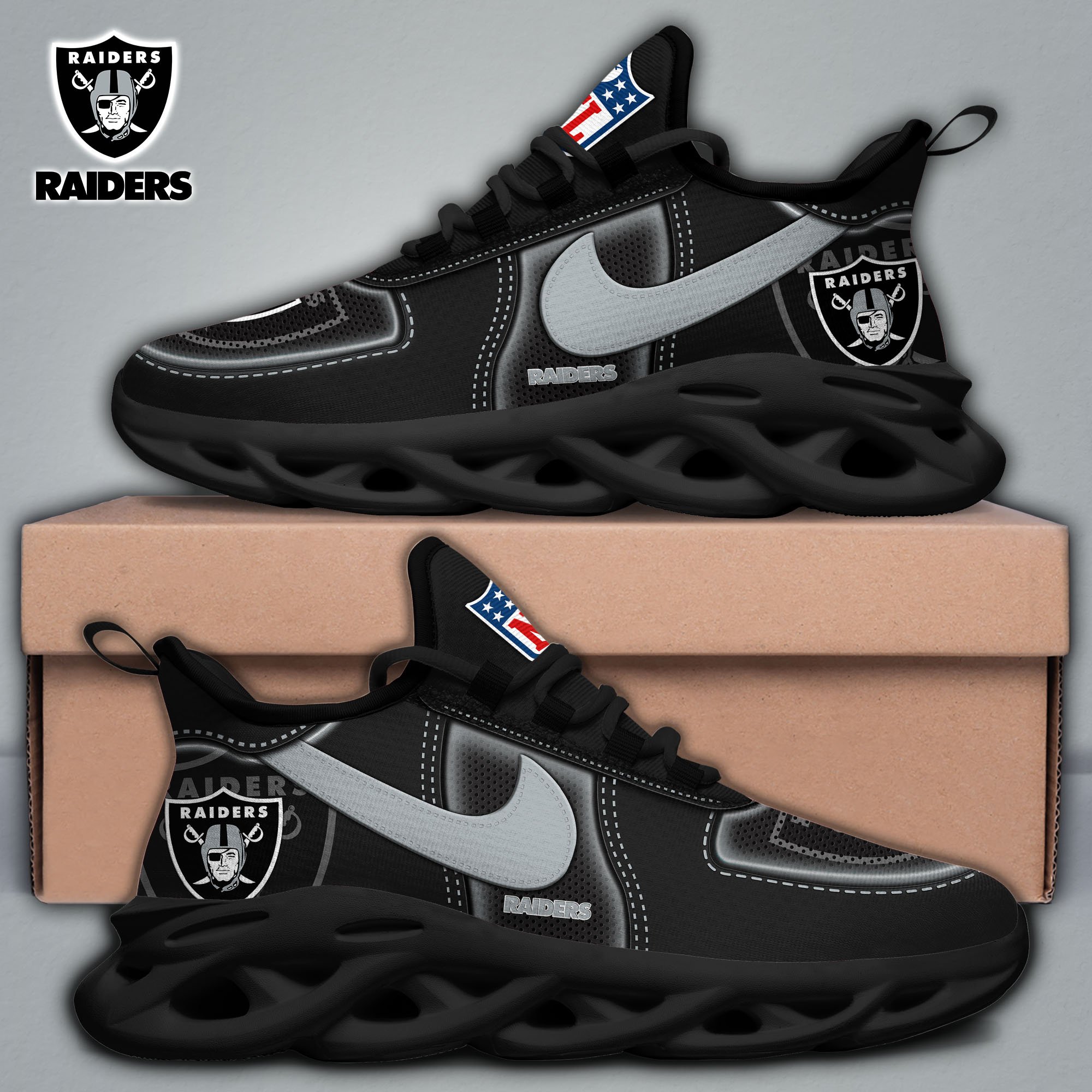 Las Vegas Raiders Black Max Soul Shoes 2025 version, White Max Soul Shoes Custom Your Name, EHIVM-11194525