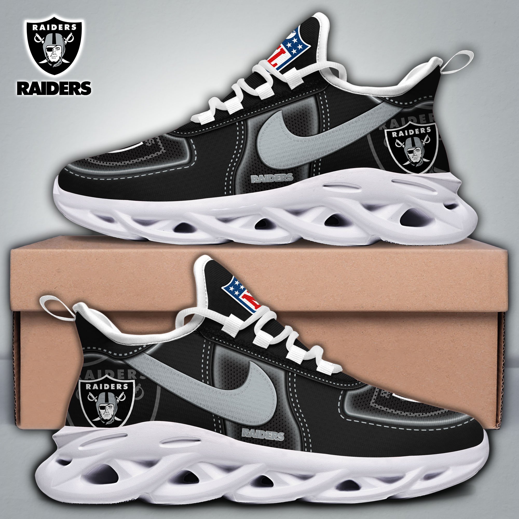 Alternative view of Las Vegas Raiders Black Max Soul Shoes 2025 version, White Max Soul Shoes Custom Your Name, EHIVM-11194525