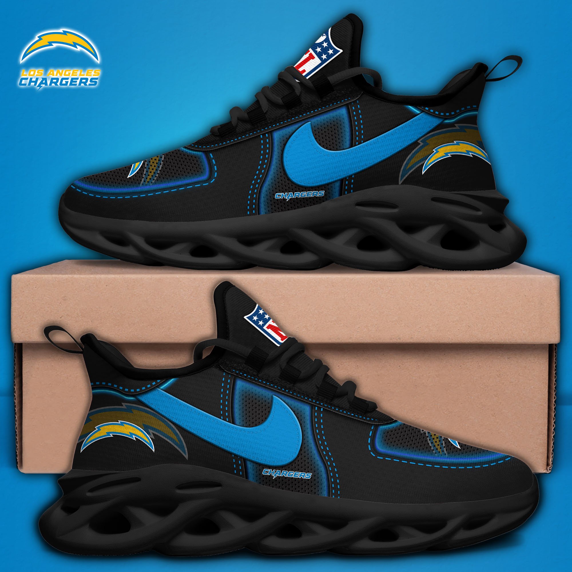 Los Angeles Chargers Black Max Soul Shoes 2025 version, White Max Soul Shoes Custom Your Name, EHIVM-11194525