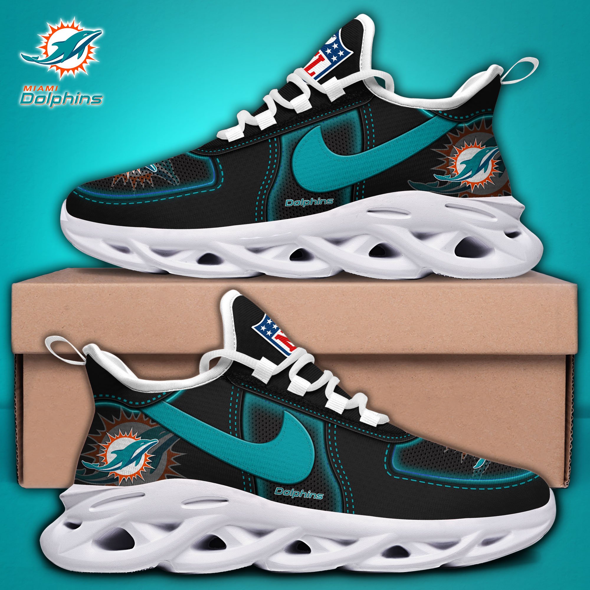 Alternative view of Miami Dolphins Black Max Soul Shoes 2025 version, White Max Soul Shoes Custom Your Name, EHIVM-11194525