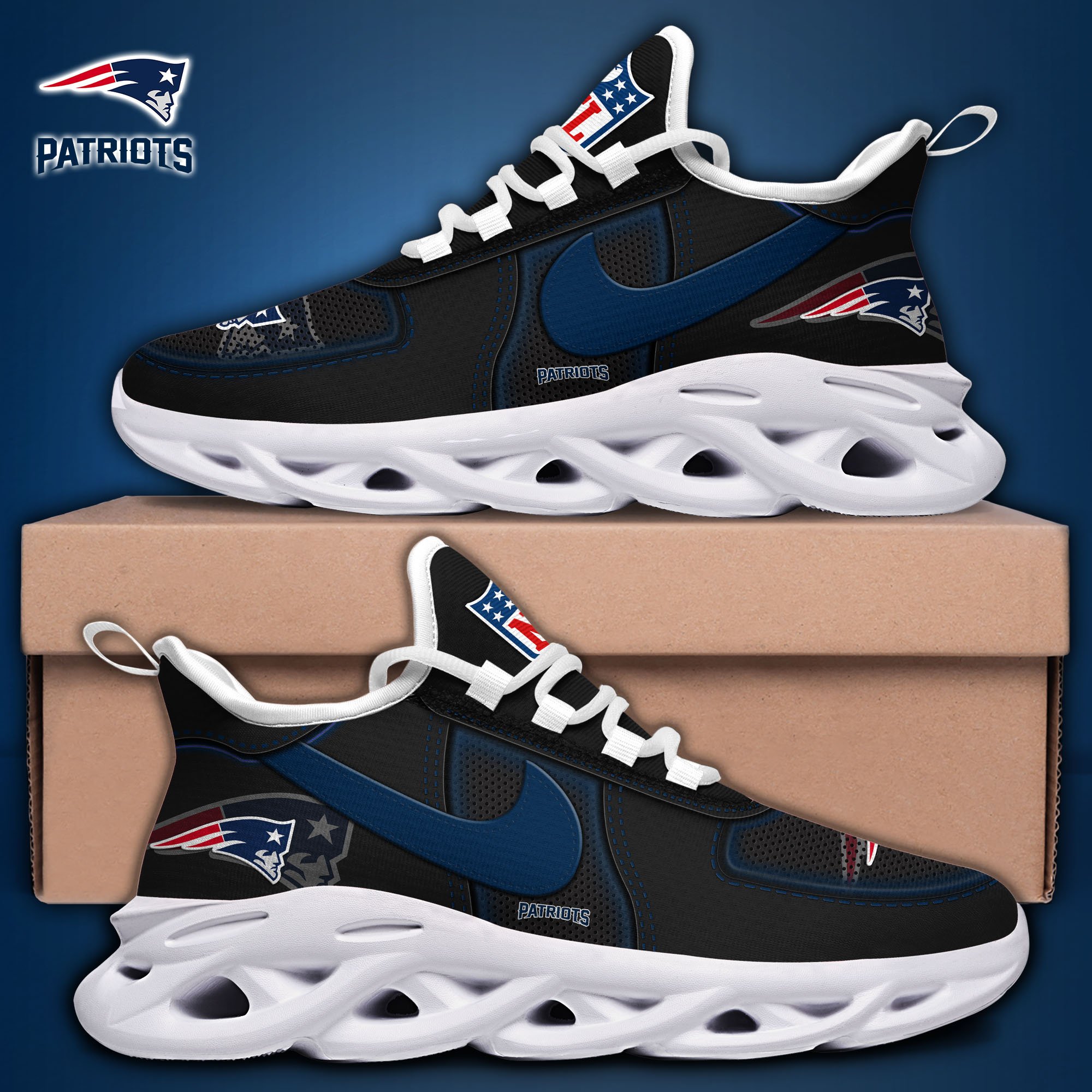 Alternative view of New England Patriots Black Max Soul Shoes 2025 version, White Max Soul Shoes Custom Your Name, EHIVM-11194525
