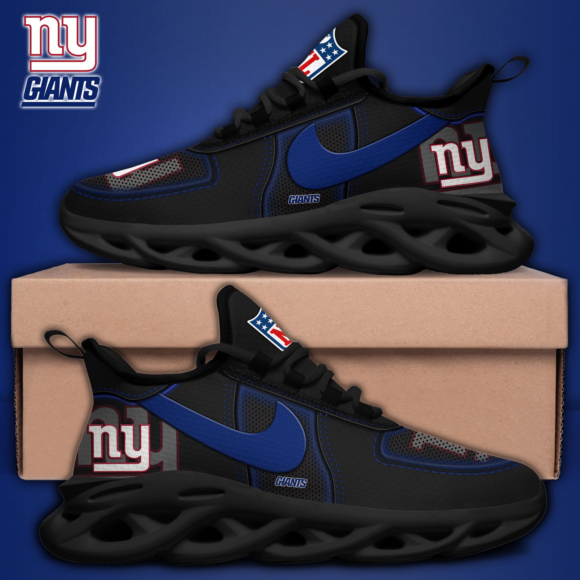 New York Giants Black Max Soul Shoes 2025 version, White Max Soul Shoes Custom Your Name, EHIVM-11194525