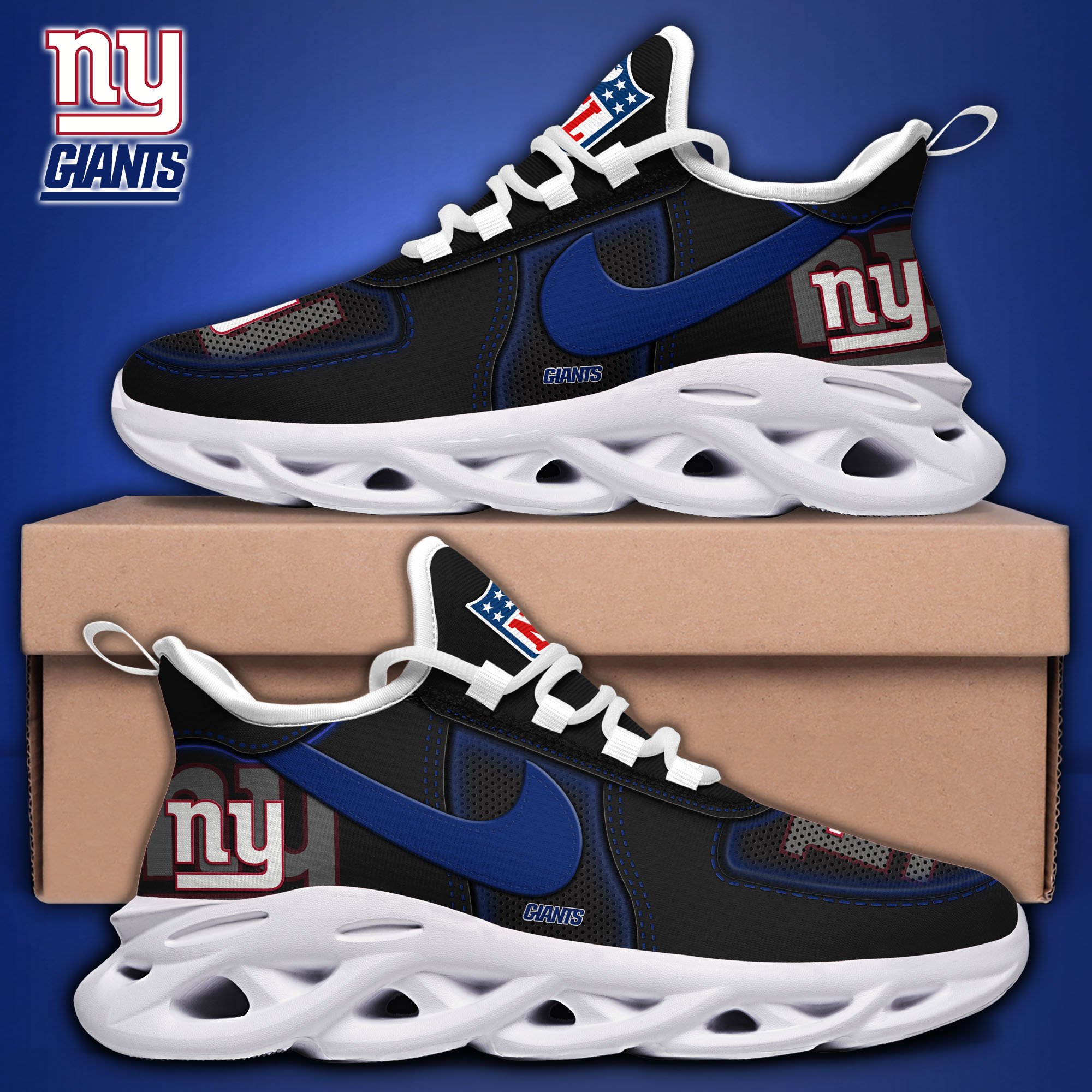 Alternative view of New York Giants Black Max Soul Shoes 2025 version, White Max Soul Shoes Custom Your Name, EHIVM-11194525