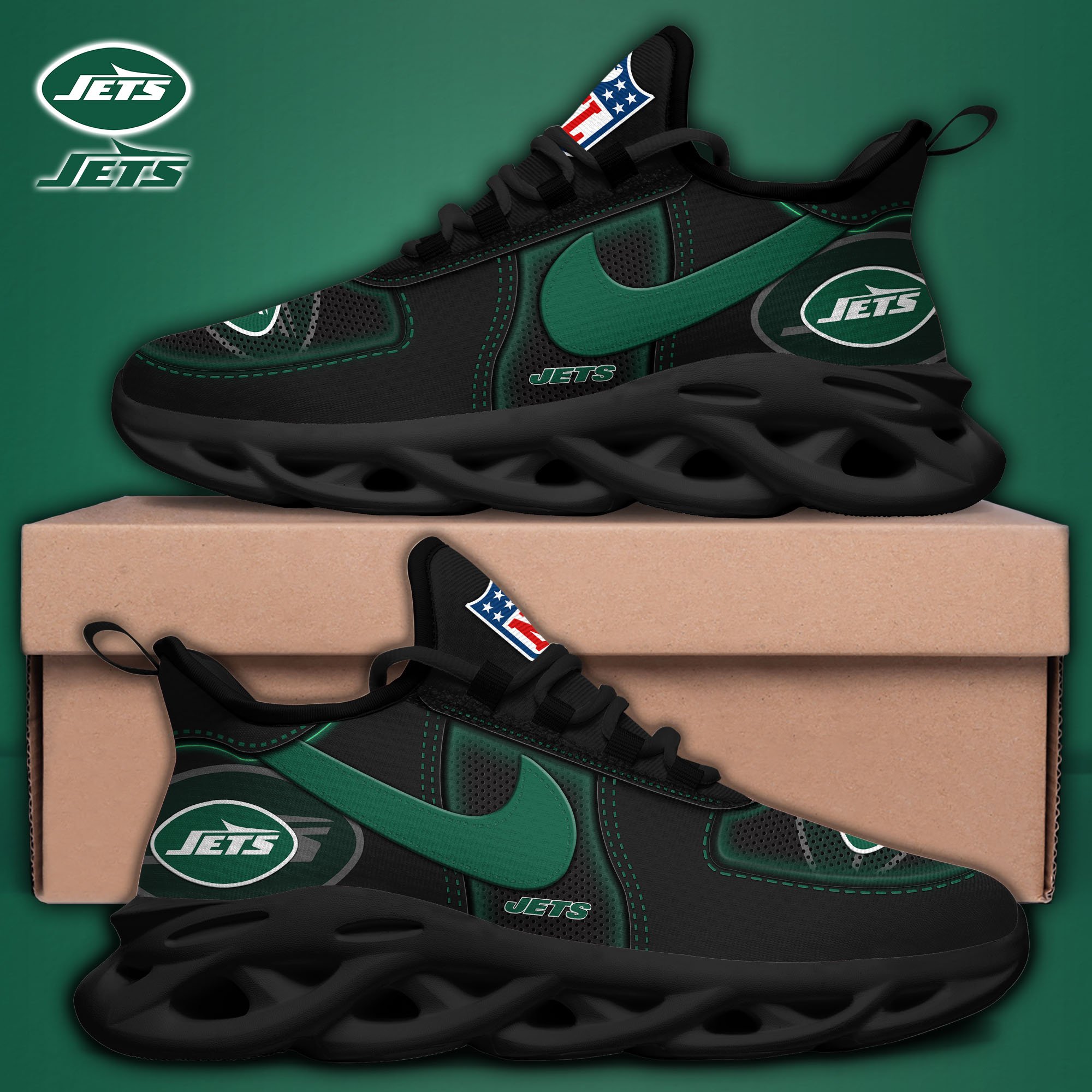 New York Jets Black Max Soul Shoes 2025 version, White Max Soul Shoes Custom Your Name, EHIVM-11194525