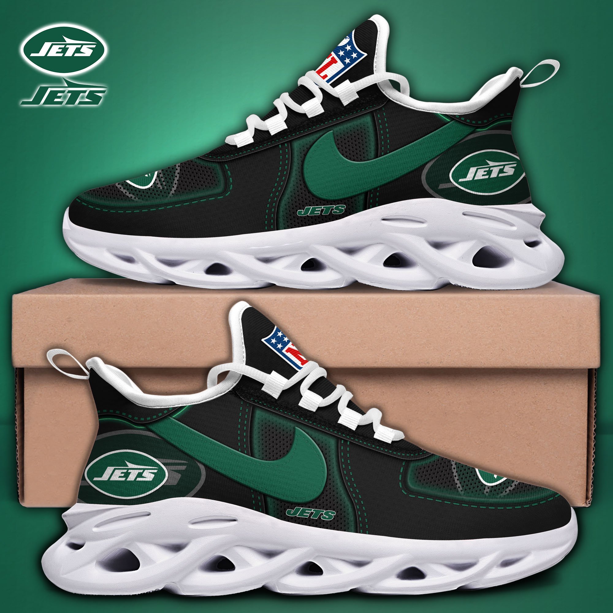 Alternative view of New York Jets Black Max Soul Shoes 2025 version, White Max Soul Shoes Custom Your Name, EHIVM-11194525