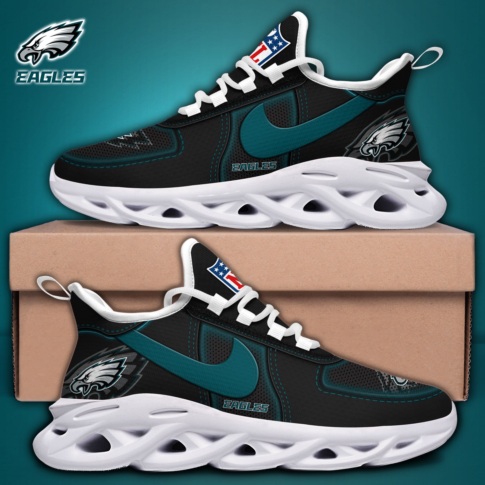 Alternative view of Philadelphia Eagles Black Max Soul Shoes 2025 version, White Max Soul Shoes Custom Your Name, EHIVM-11194525