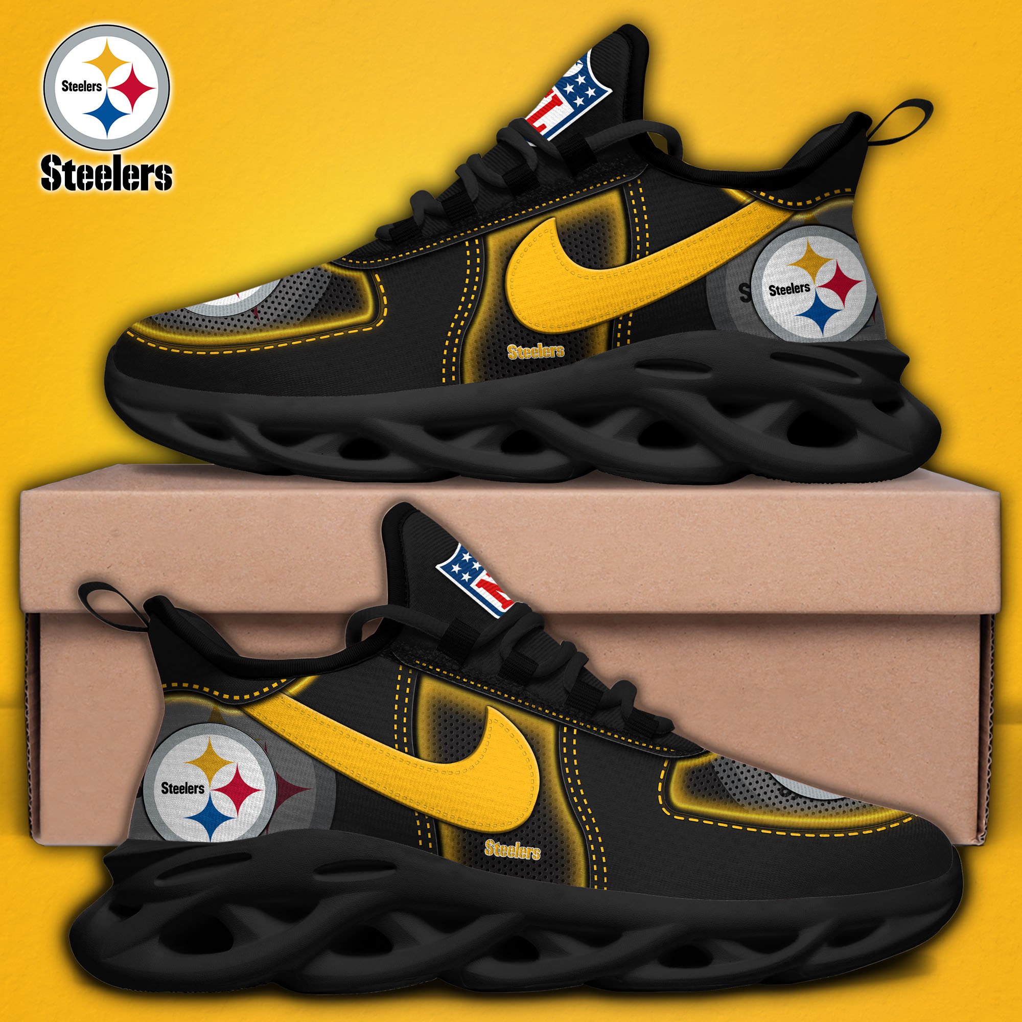 Pittsburgh Steelers Black Max Soul Shoes 2025 version, White Max Soul Shoes Custom Your Name, EHIVM-11194525