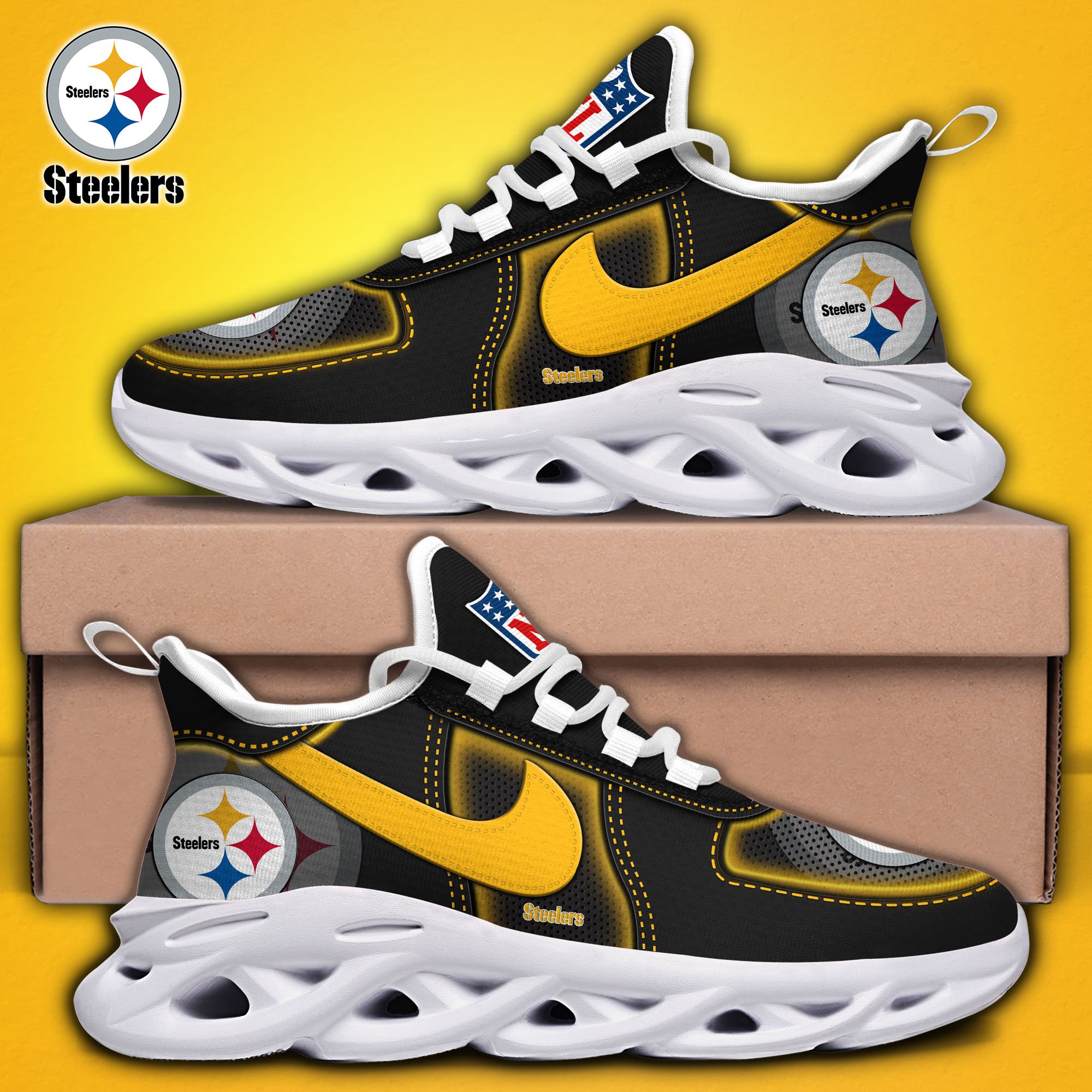 Alternative view of Pittsburgh Steelers Black Max Soul Shoes 2025 version, White Max Soul Shoes Custom Your Name, EHIVM-11194525