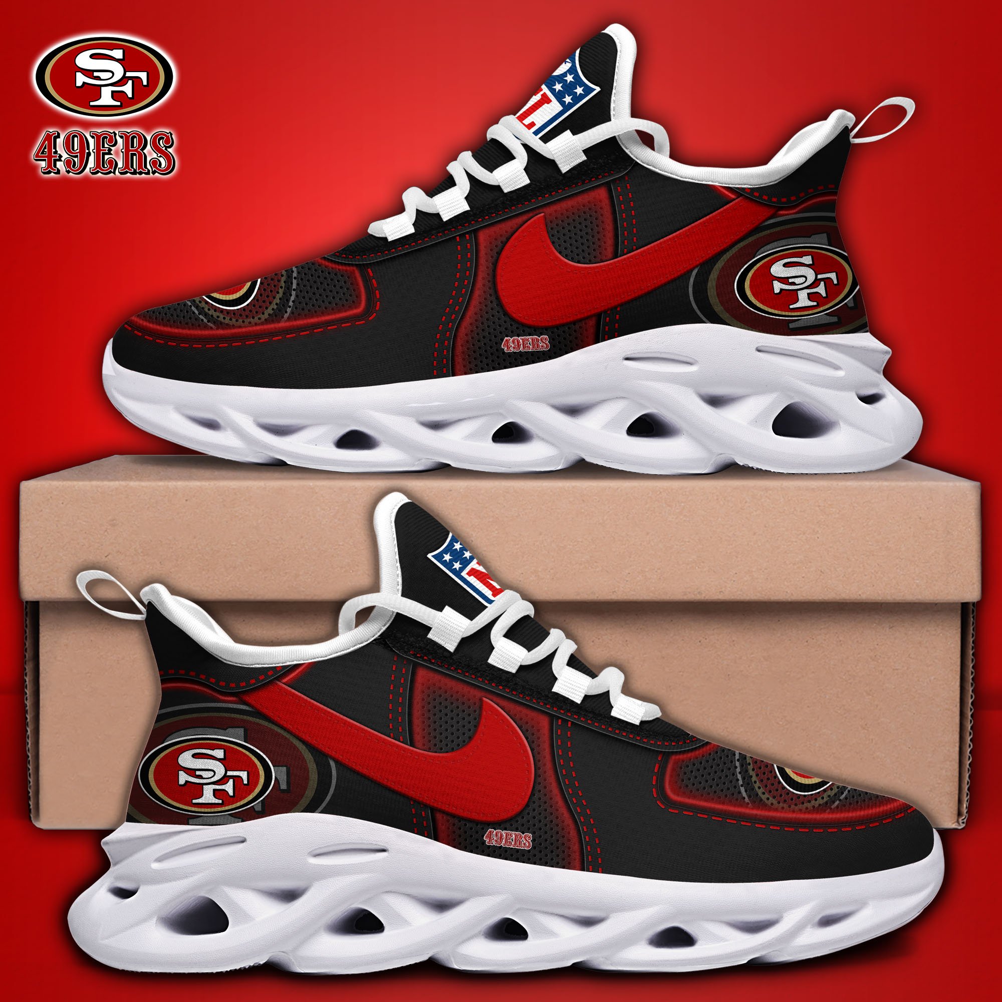 Alternative view of San Francisco 49ers Black Max Soul Shoes 2025 version, White Max Soul Shoes Custom Your Name, EHIVM-11194525