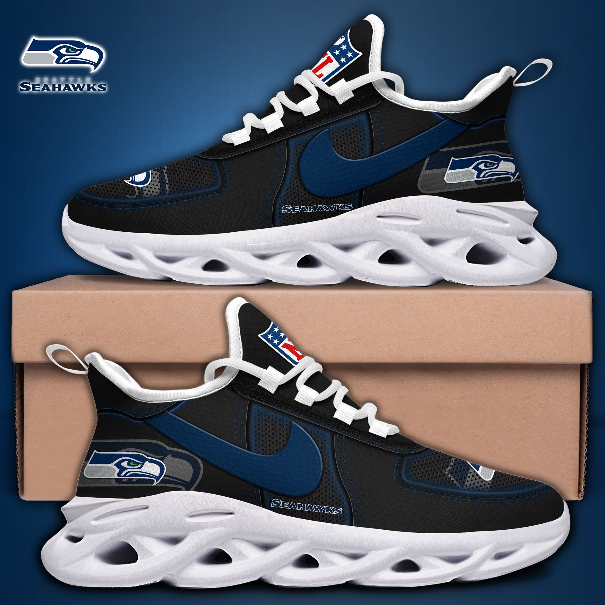 Alternative view of Seattle Seahawks Black Max Soul Shoes 2025 version, White Max Soul Shoes Custom Your Name, EHIVM-11194525