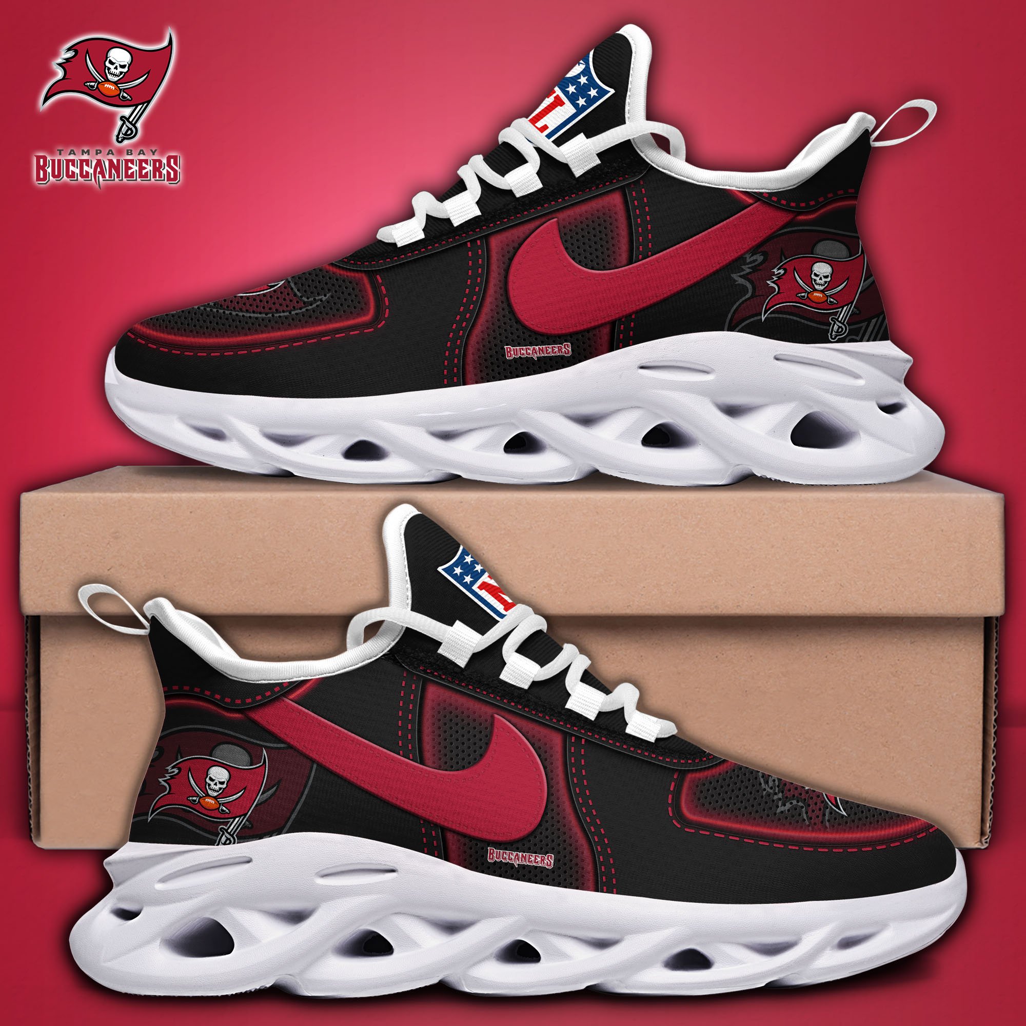 Alternative view of Tampa Bay Buccaneers Black Max Soul Shoes 2025 version, White Max Soul Shoes Custom Your Name, EHIVM-11194525