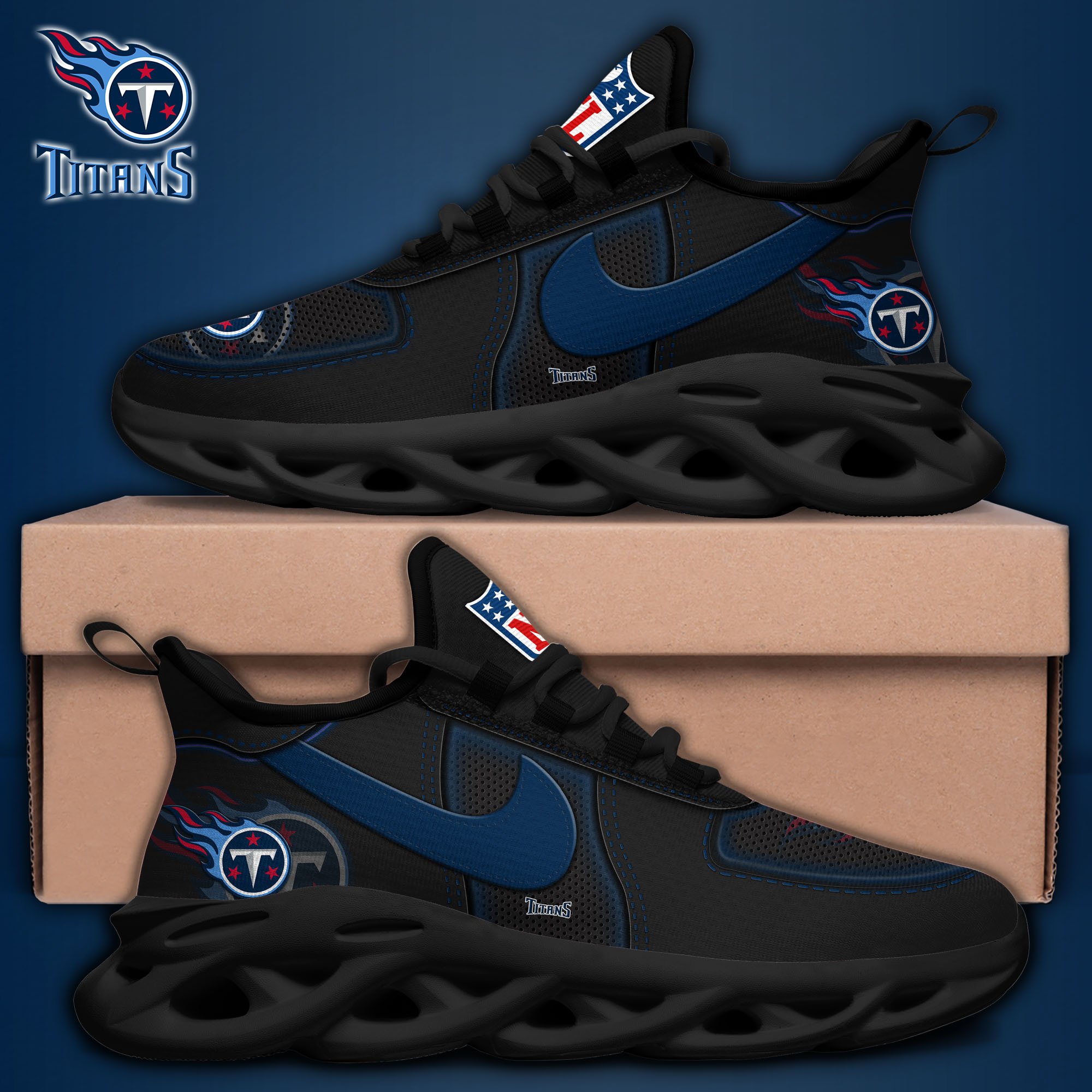 Tennessee Titans Black Max Soul Shoes 2025 version, White Max Soul Shoes Custom Your Name, EHIVM-11194525