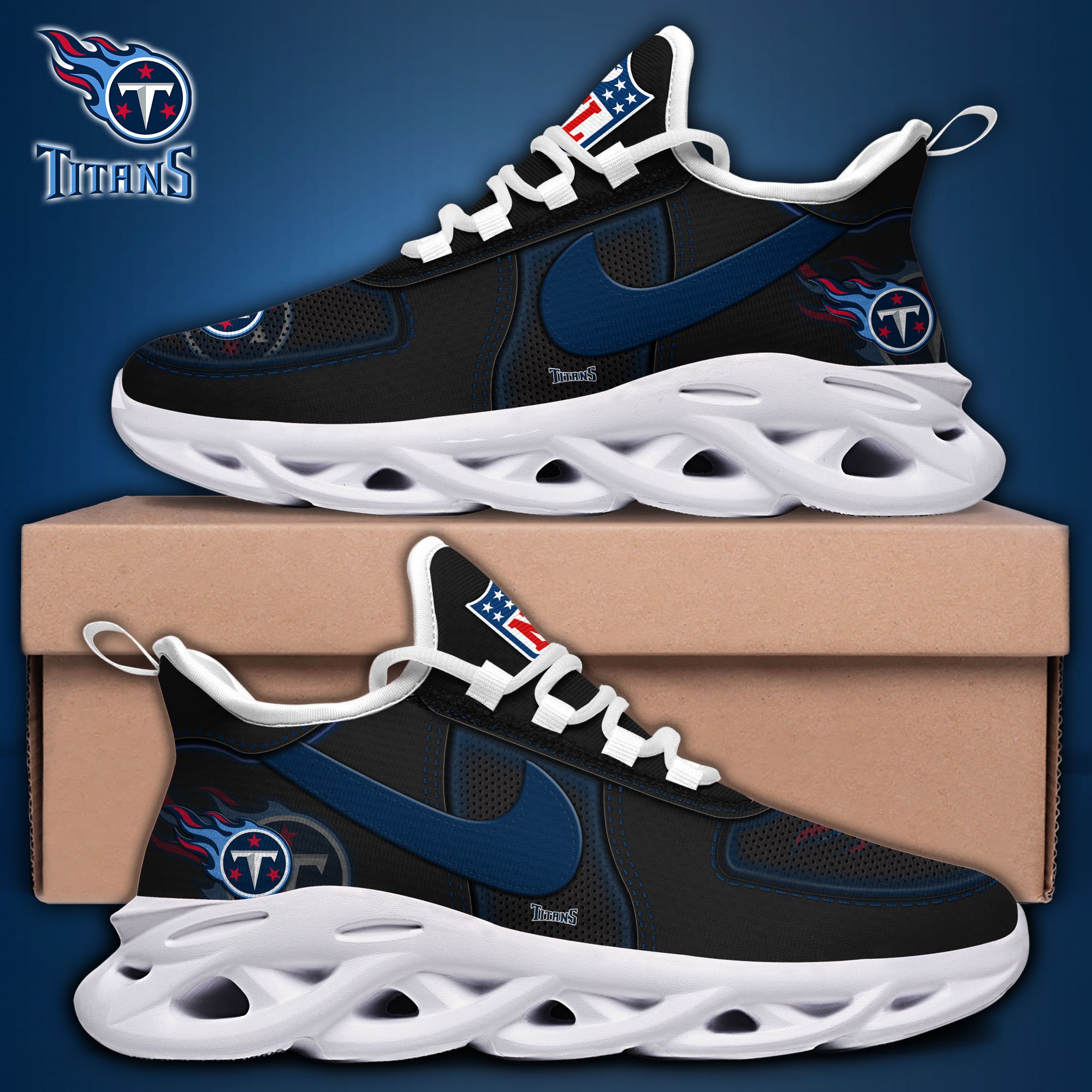 Alternative view of Tennessee Titans Black Max Soul Shoes 2025 version, White Max Soul Shoes Custom Your Name, EHIVM-11194525