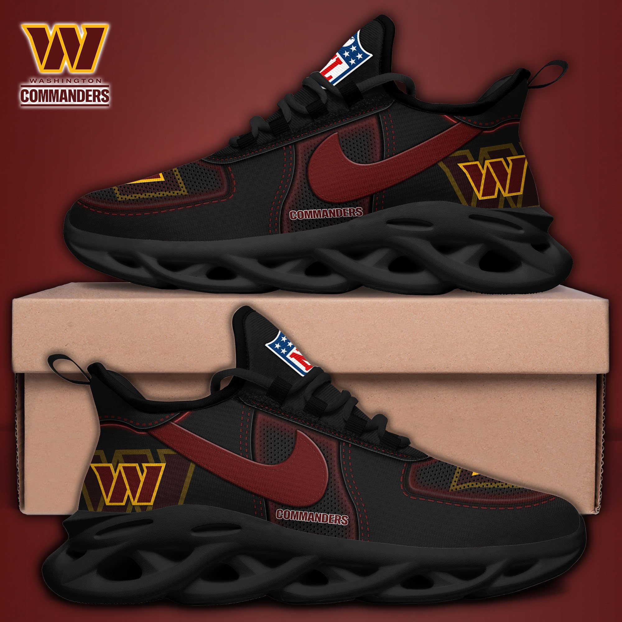 Washington Commanders Black Max Soul Shoes 2025 version, White Max Soul Shoes Custom Your Name, EHIVM-11194525