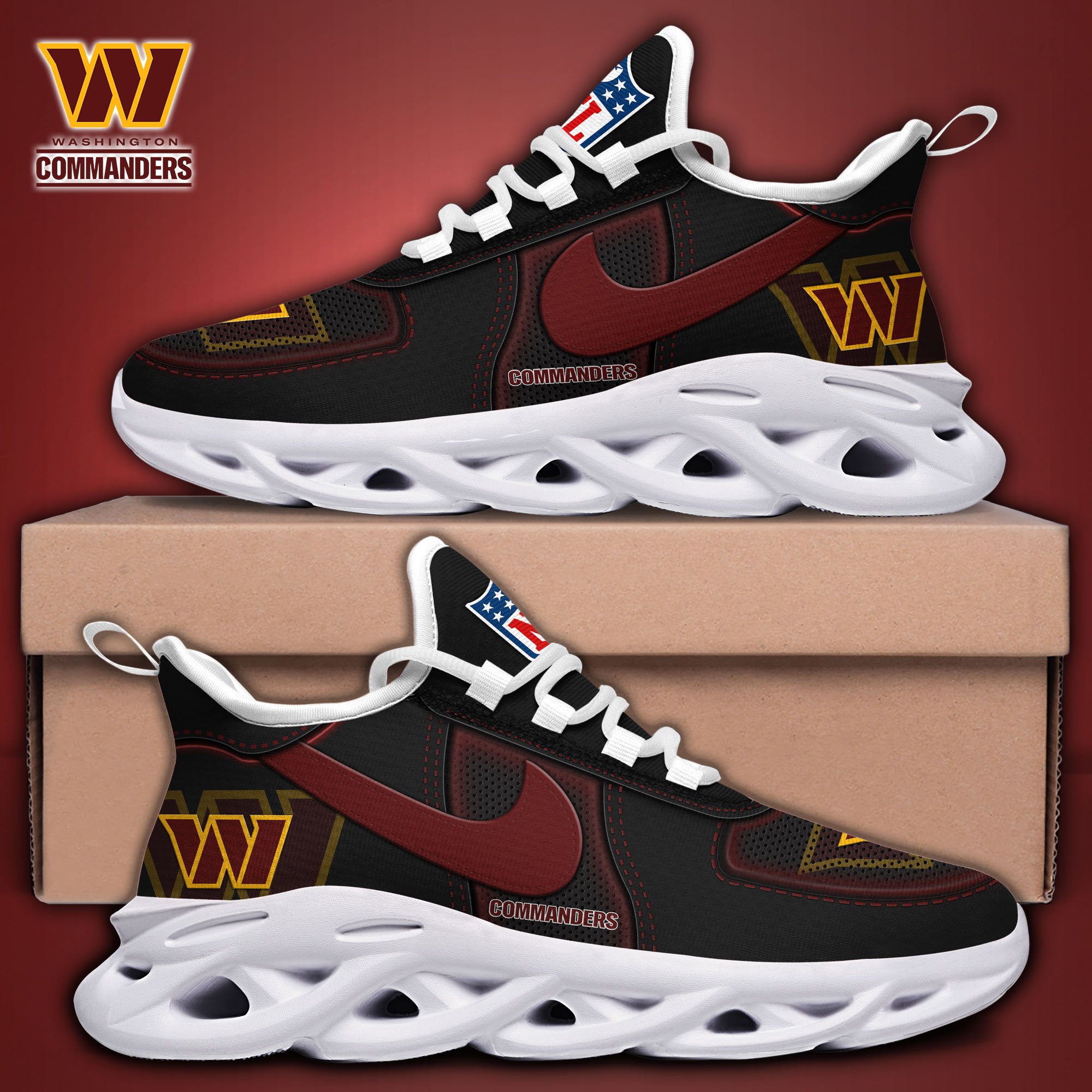 Alternative view of Washington Commanders Black Max Soul Shoes 2025 version, White Max Soul Shoes Custom Your Name, EHIVM-11194525