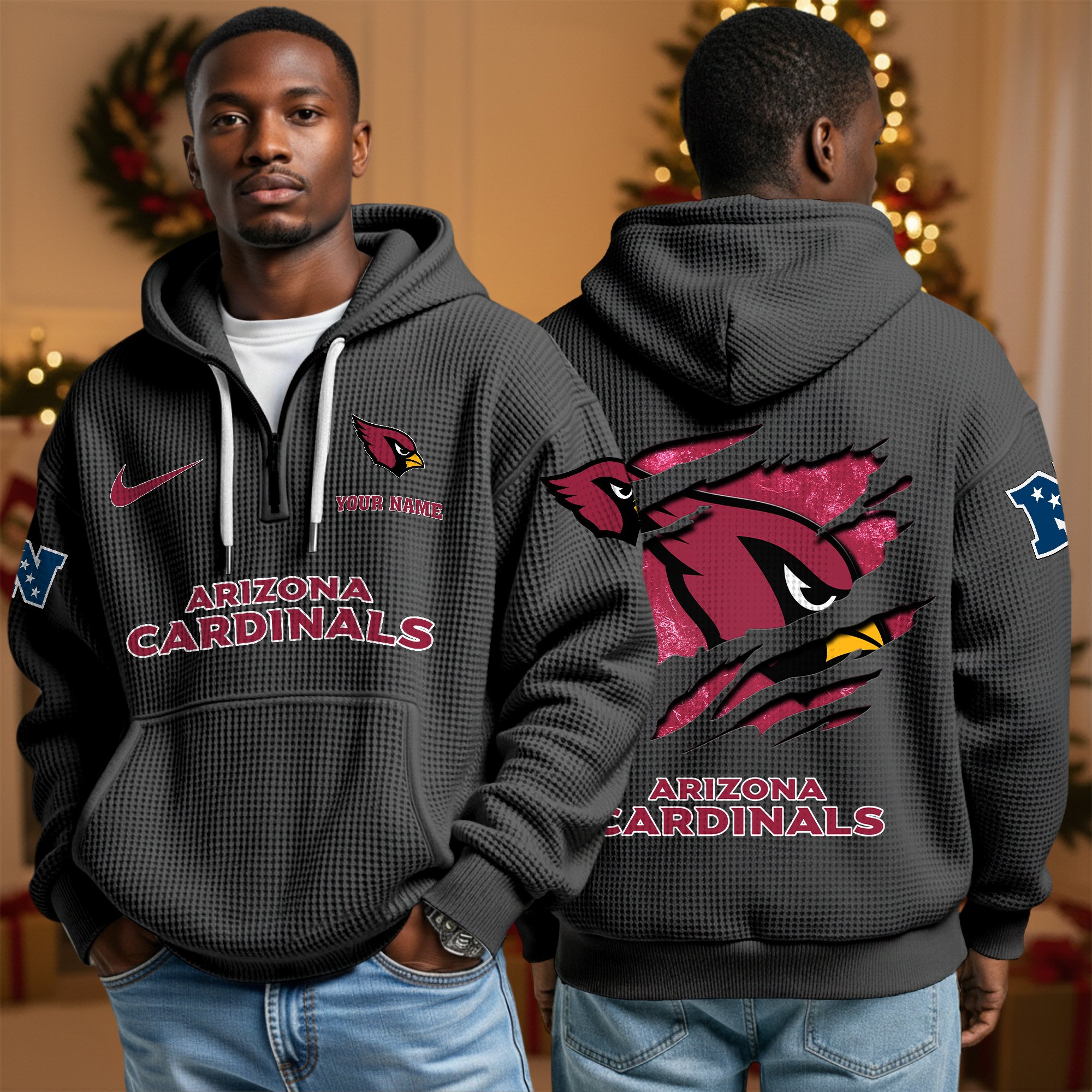 Alternative view of Arizona Cardinals Personalized Quarter Zip Hoodie Custom Your Name, Sport Hoodie EHIVM-10043884N