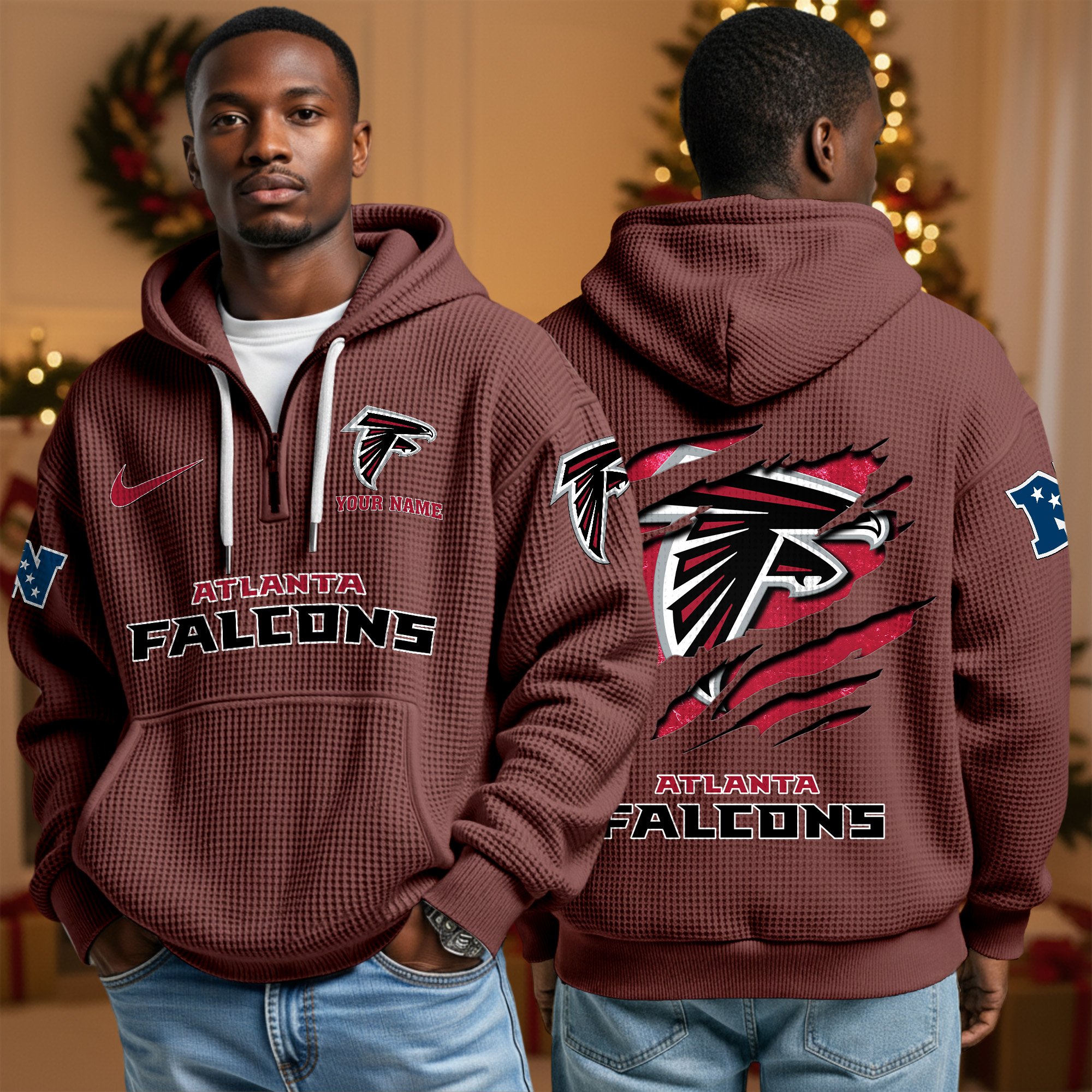 Atlanta Falcons Personalized Quarter Zip Hoodie Custom Your Name, Sport Hoodie EHIVM-10043884N
