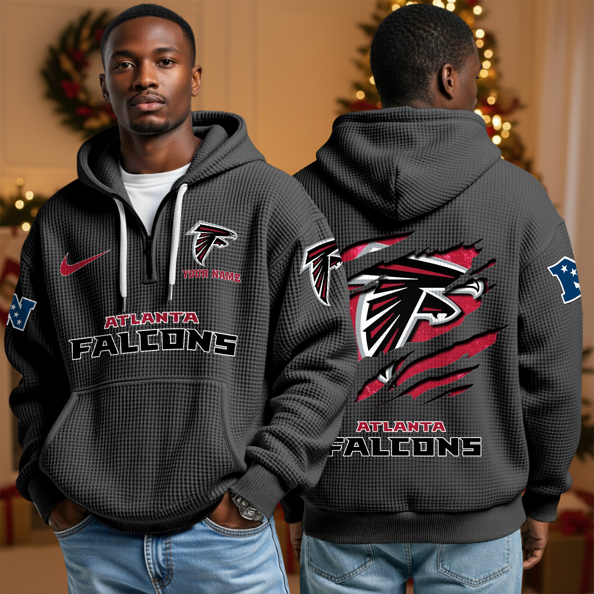 Alternative view of Atlanta Falcons Personalized Quarter Zip Hoodie Custom Your Name, Sport Hoodie EHIVM-10043884N
