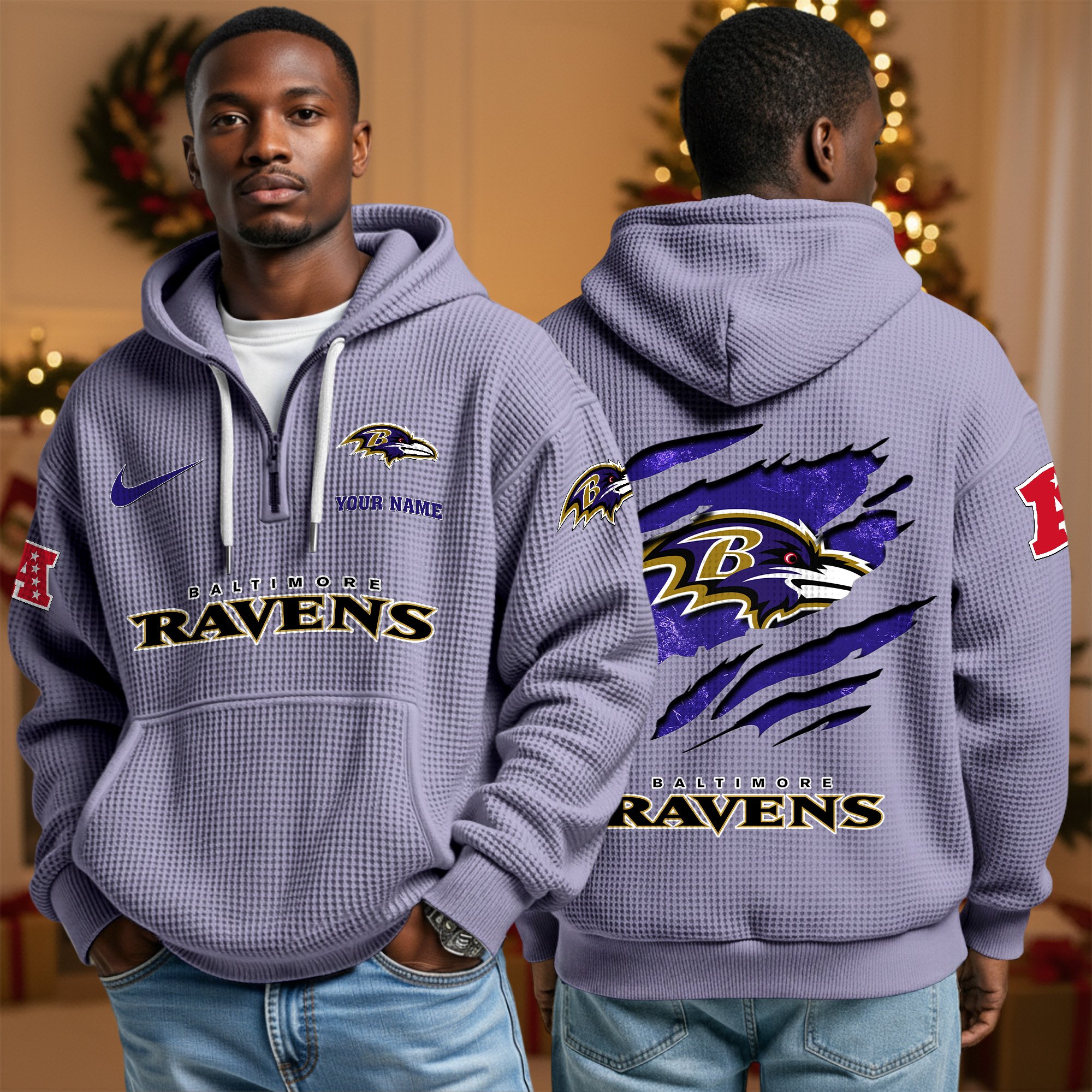 Baltimore Ravens Personalized Quarter Zip Hoodie Custom Your Name, Sport Hoodie EHIVM-10043884N