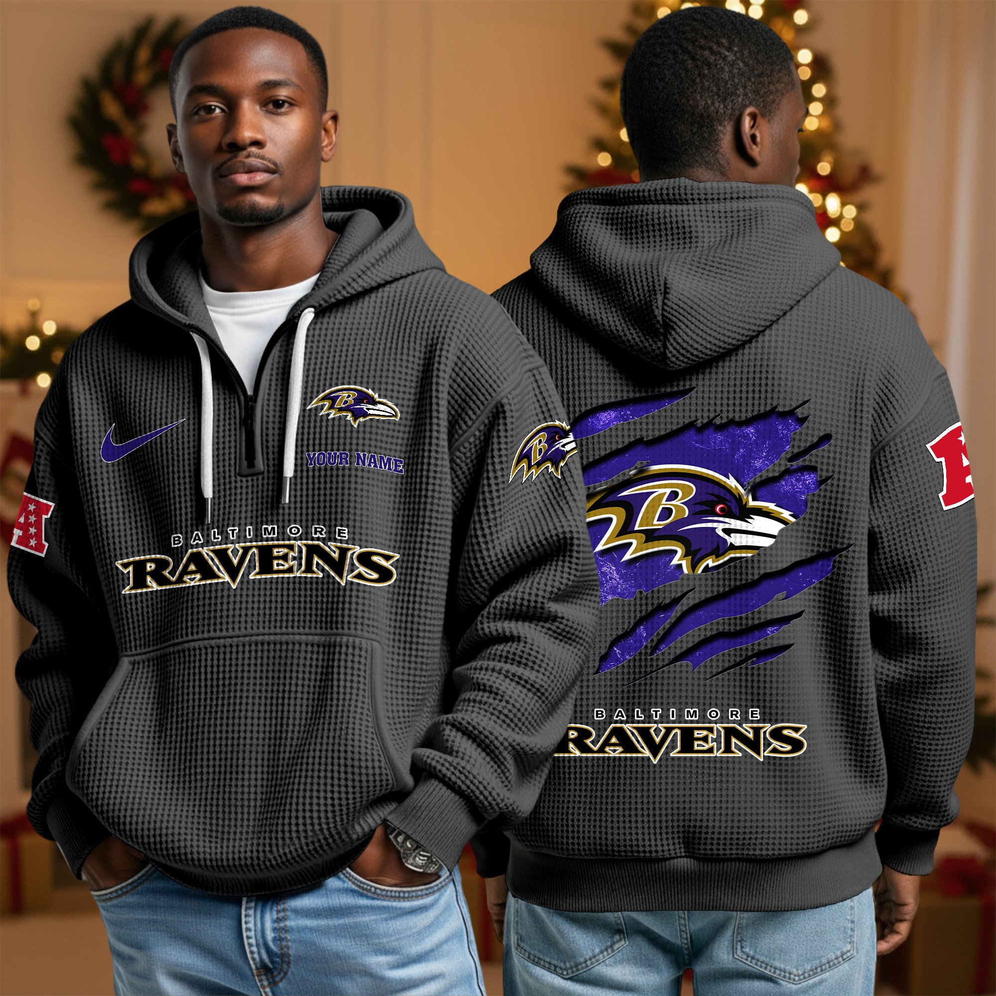 Alternative view of Baltimore Ravens Personalized Quarter Zip Hoodie Custom Your Name, Sport Hoodie EHIVM-10043884N