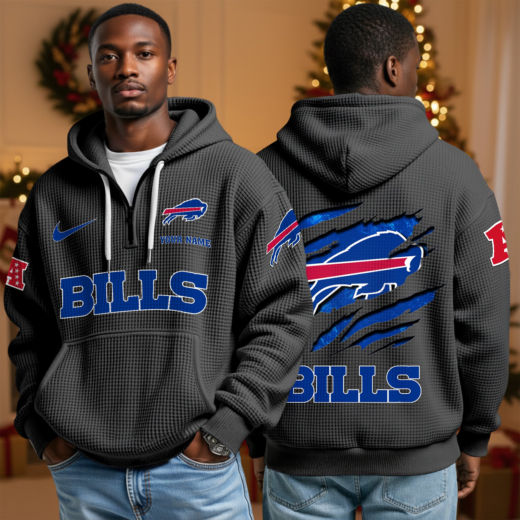 Alternative view of Buffalo Bills Personalized Quarter Zip Hoodie Custom Your Name, Sport Hoodie EHIVM-10043884N