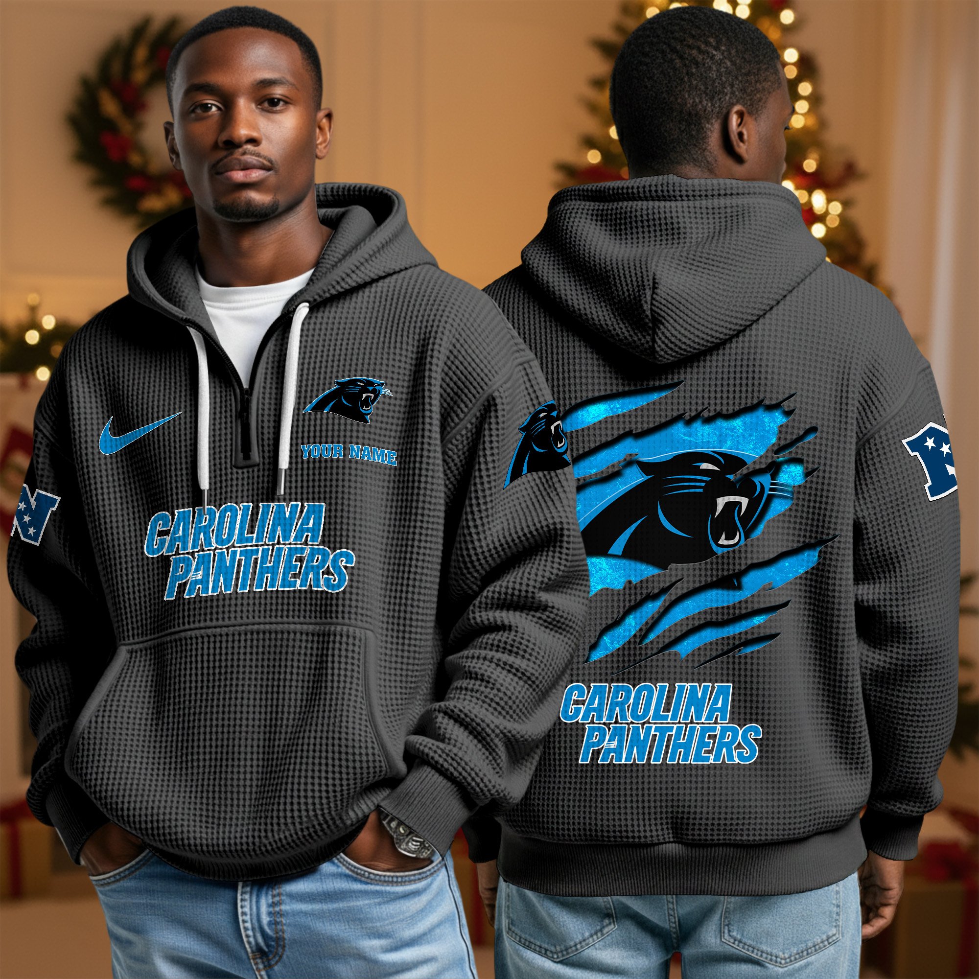 Alternative view of Carolina Panthers Personalized Quarter Zip Hoodie Custom Your Name, Sport Hoodie EHIVM-10043884N