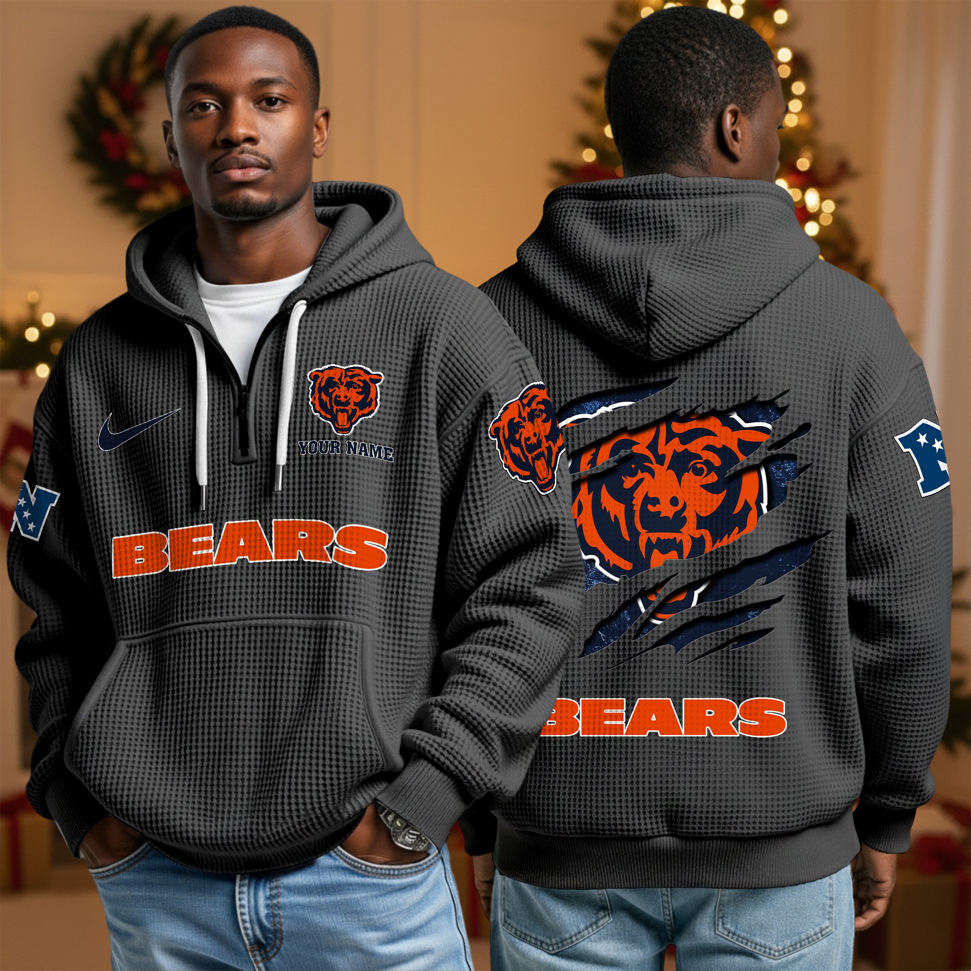 Alternative view of Chicago Bears Personalized Quarter Zip Hoodie Custom Your Name, Sport Hoodie EHIVM-10043884N