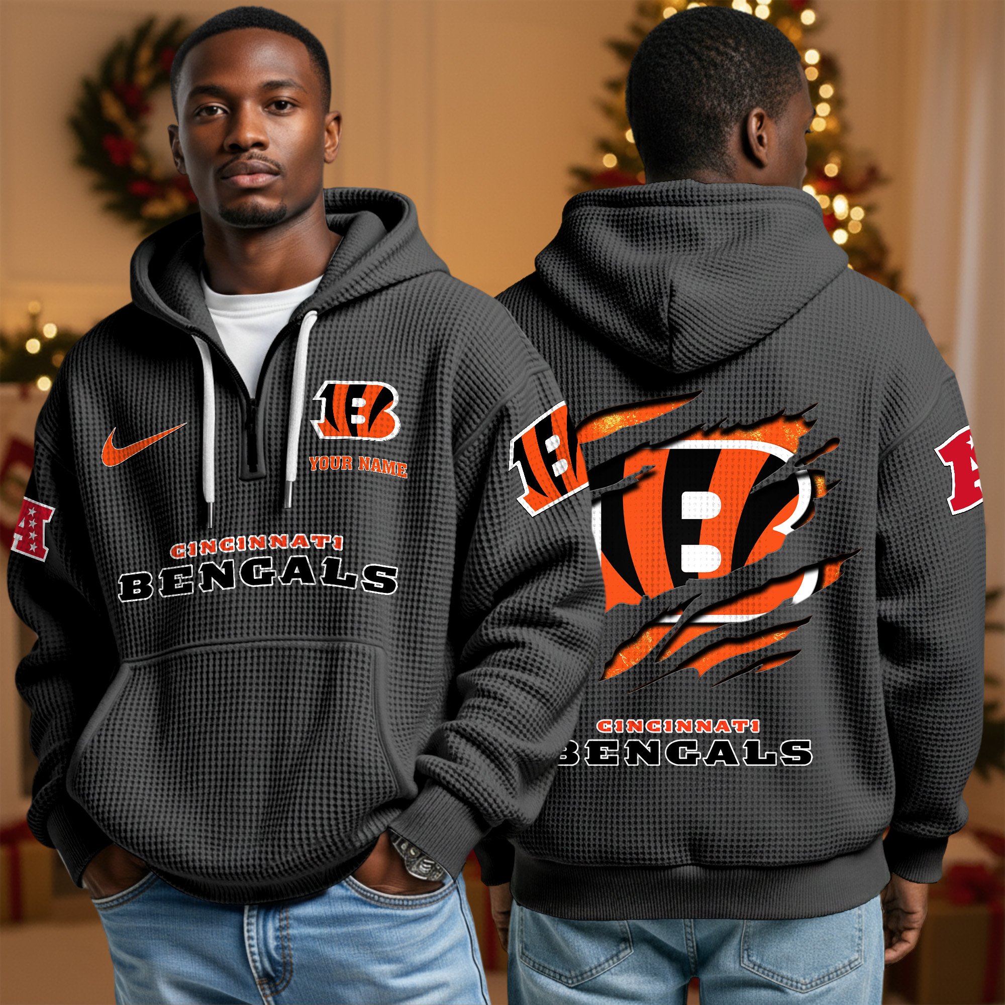 Cincinnati Bengals Personalized Quarter Zip Hoodie Custom Your Name, Sport Hoodie EHIVM-10043884N