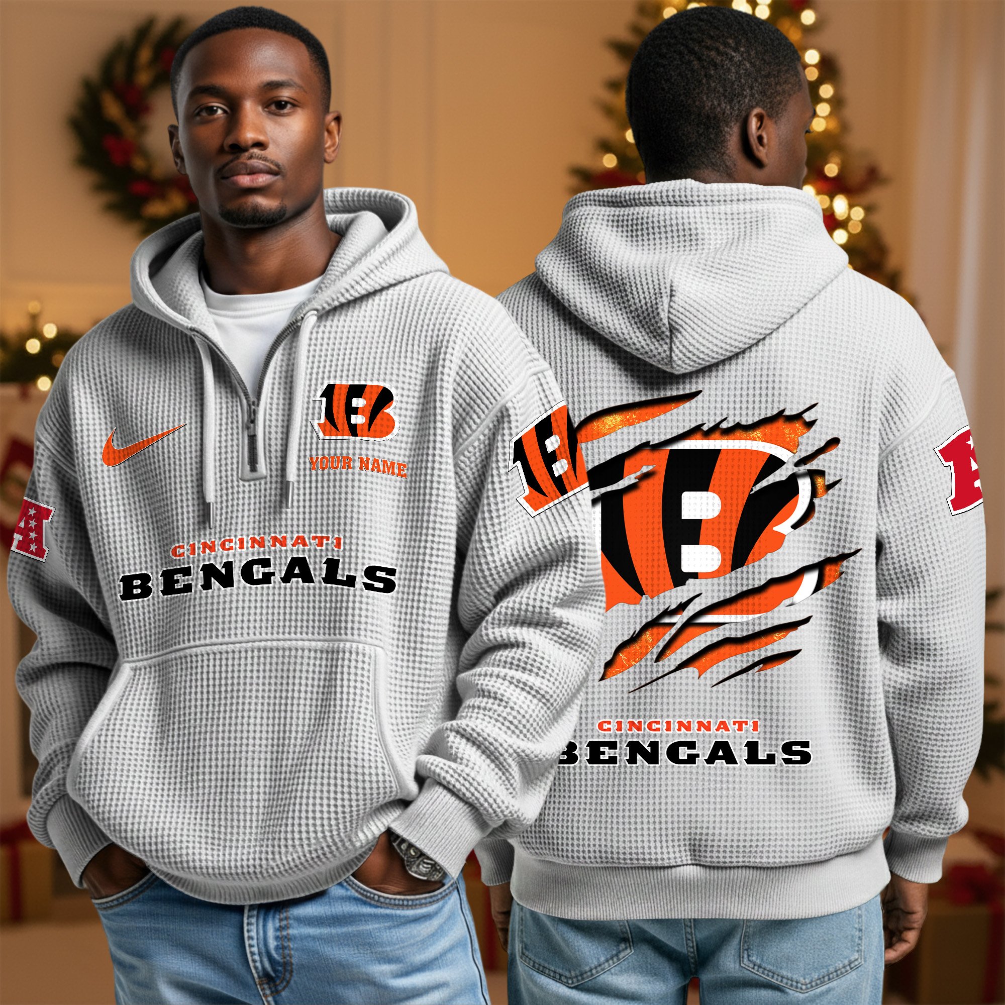 Alternative view of Cincinnati Bengals Personalized Quarter Zip Hoodie Custom Your Name, Sport Hoodie EHIVM-10043884N